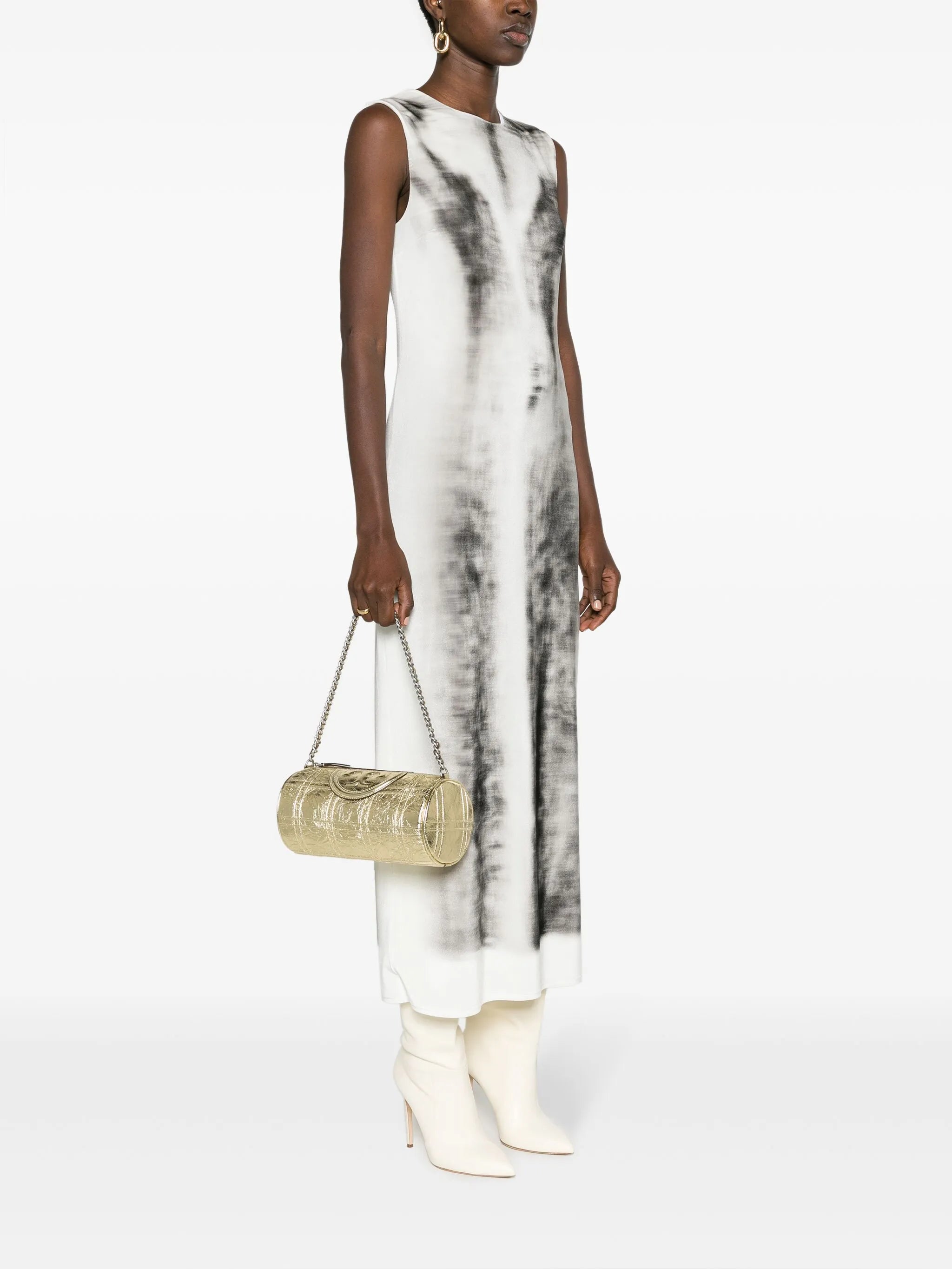 Fleming piped-trim metallic-leather tote bag