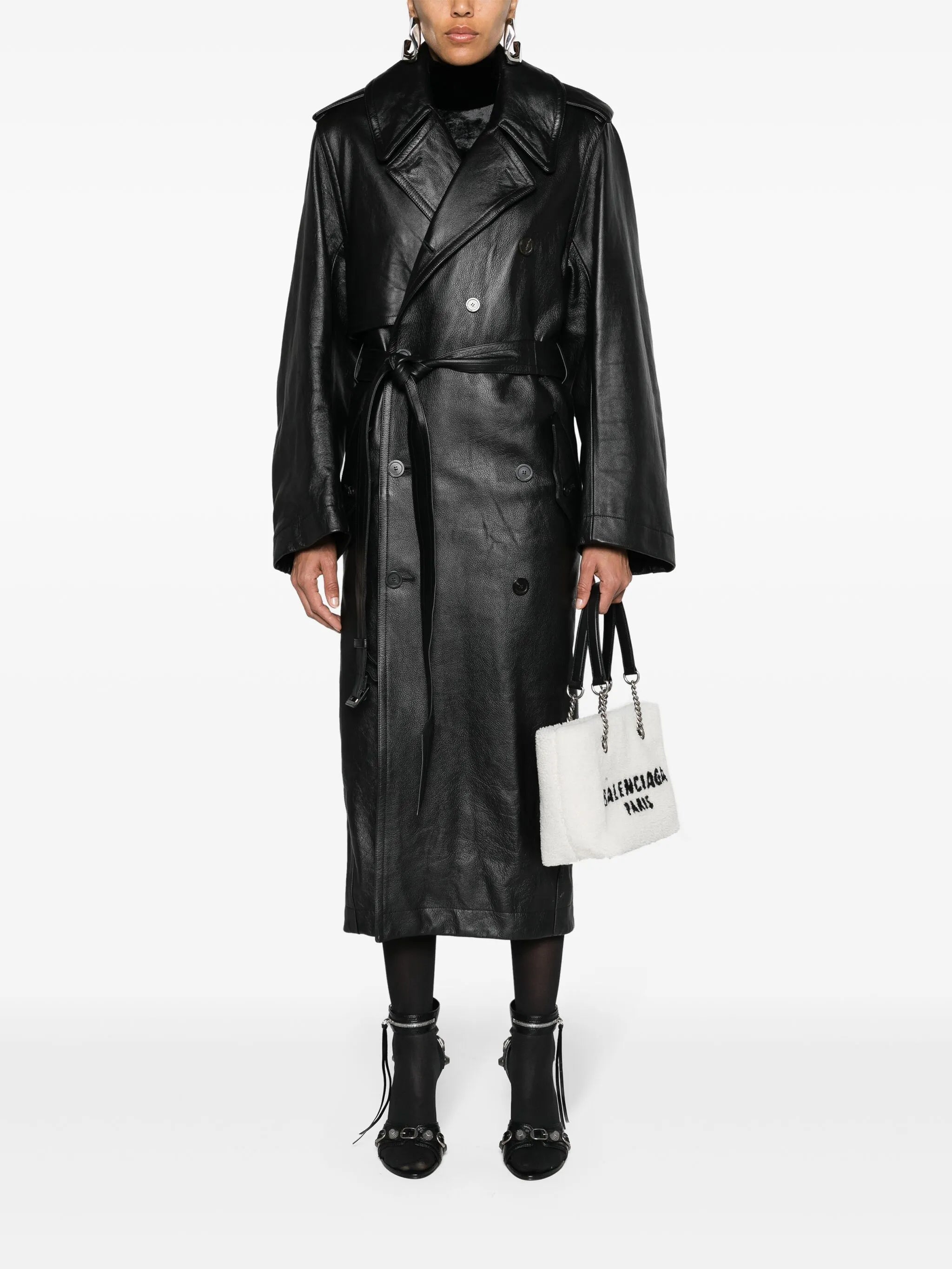 belted leather trench coat