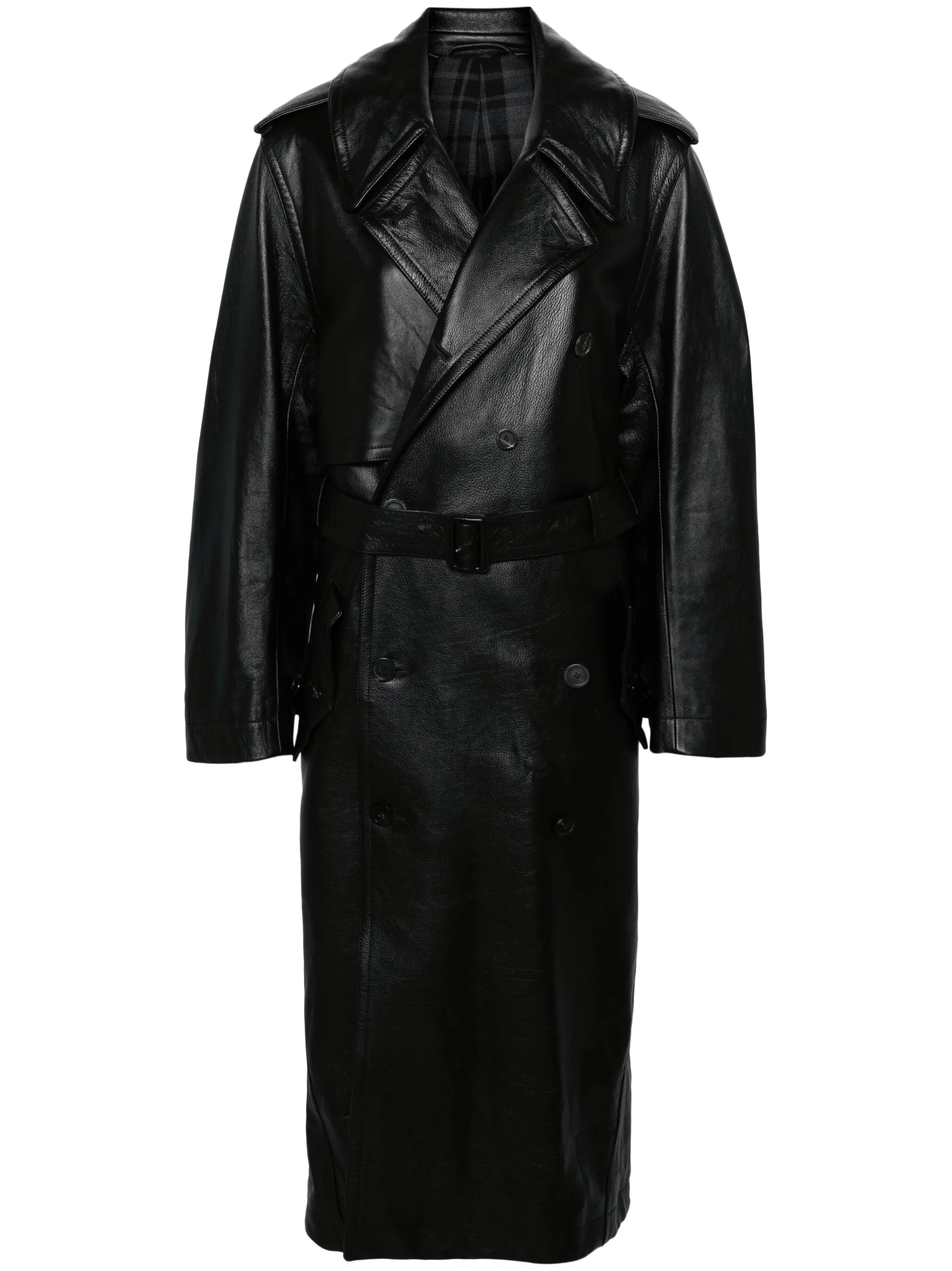 belted leather trench coat