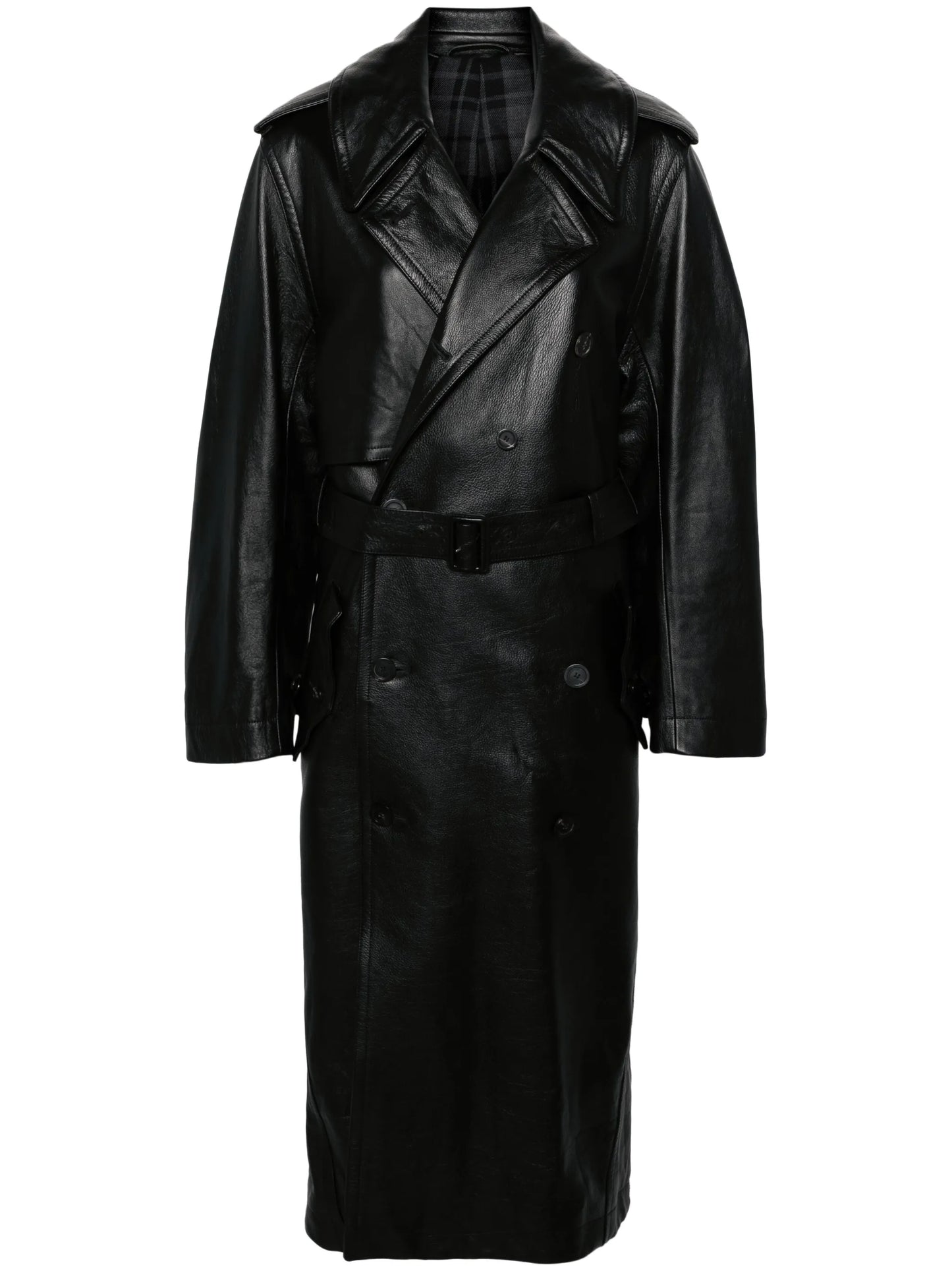 belted leather trench coat