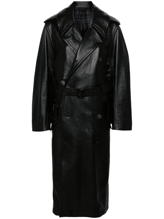 belted leather trench coat