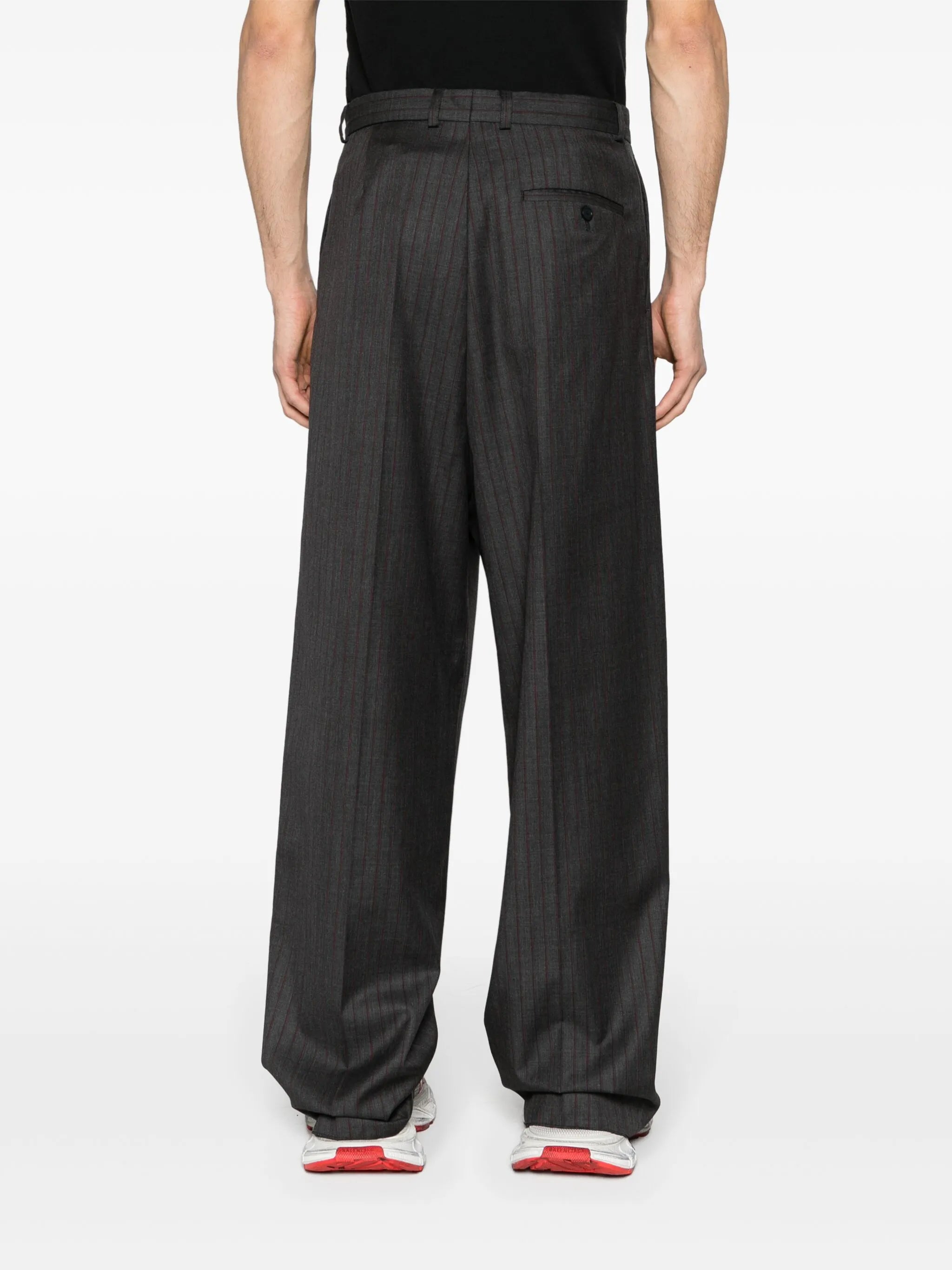 pinstriped wool tailored trousers