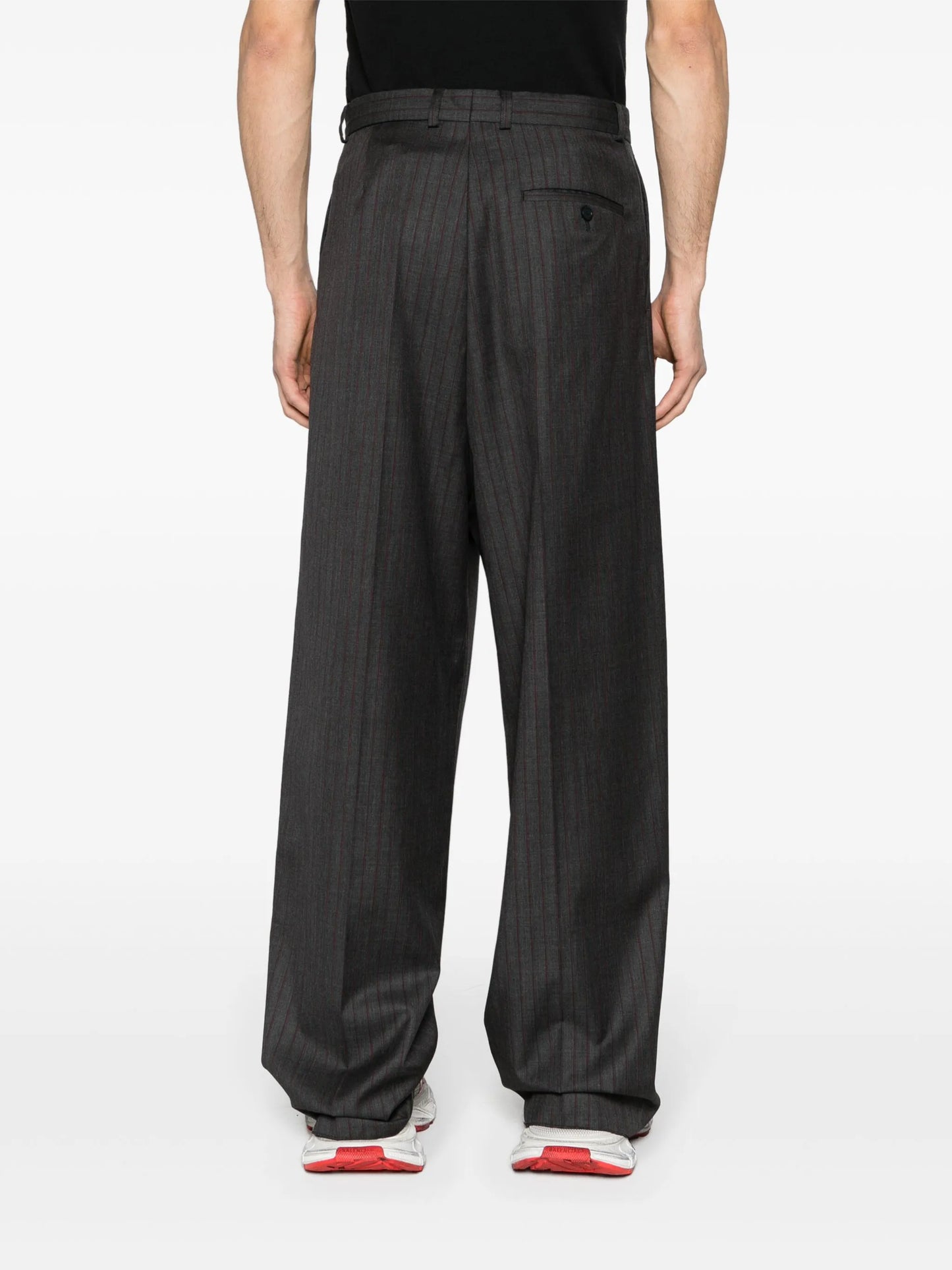 pinstriped wool tailored trousers