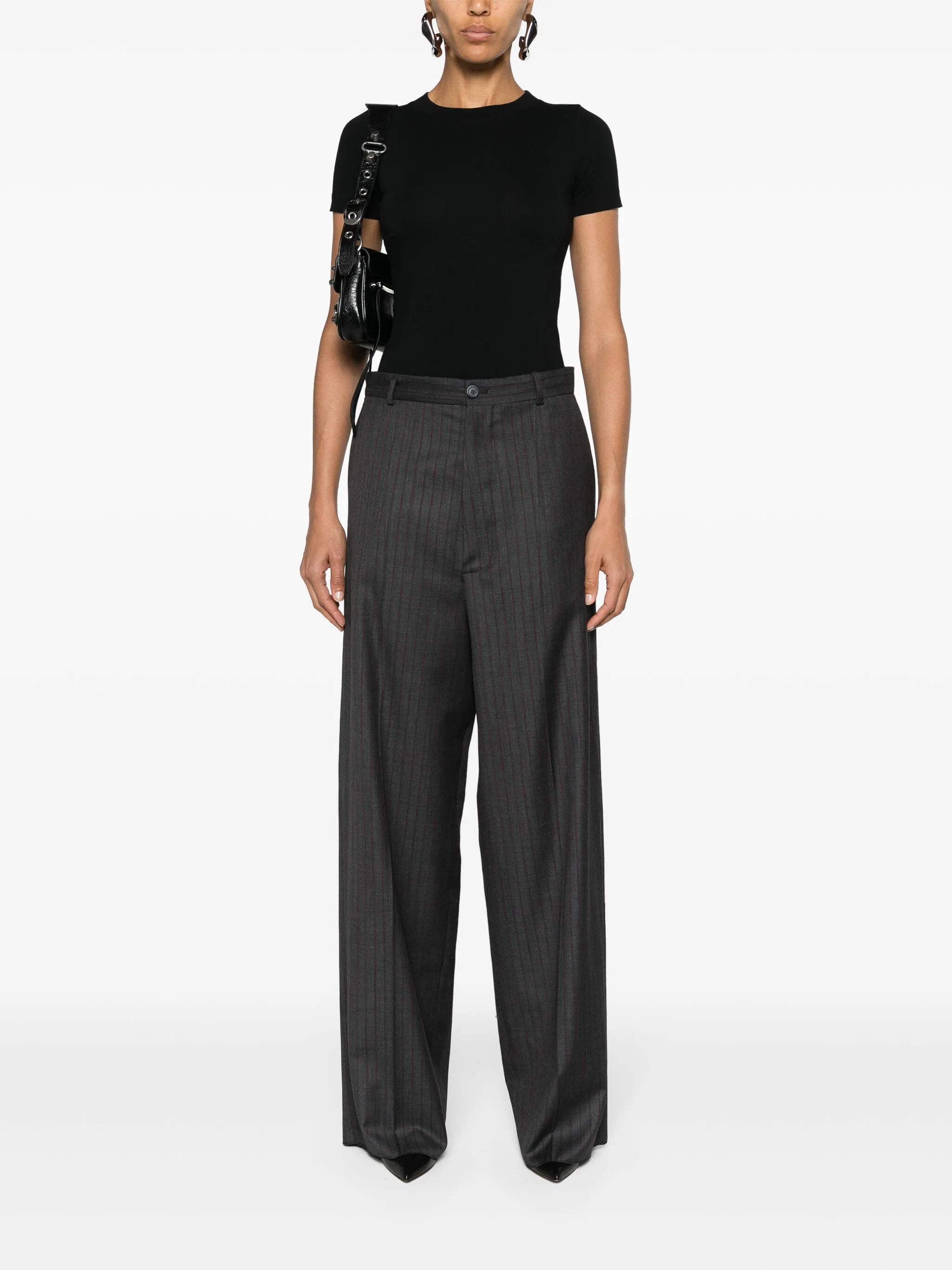 pinstriped wool tailored trousers