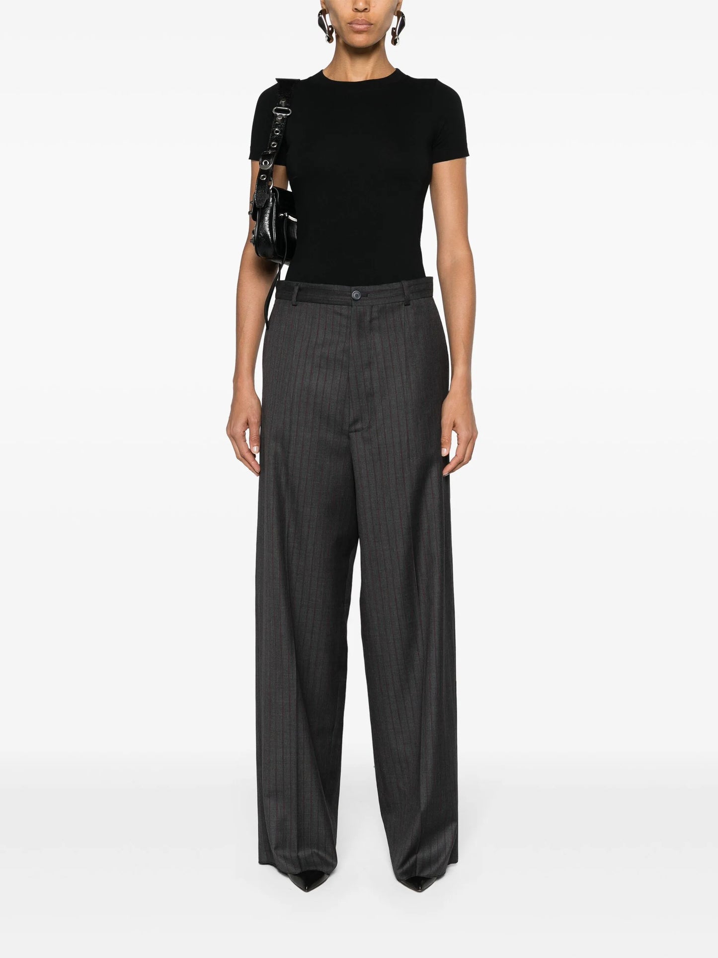 pinstriped wool tailored trousers