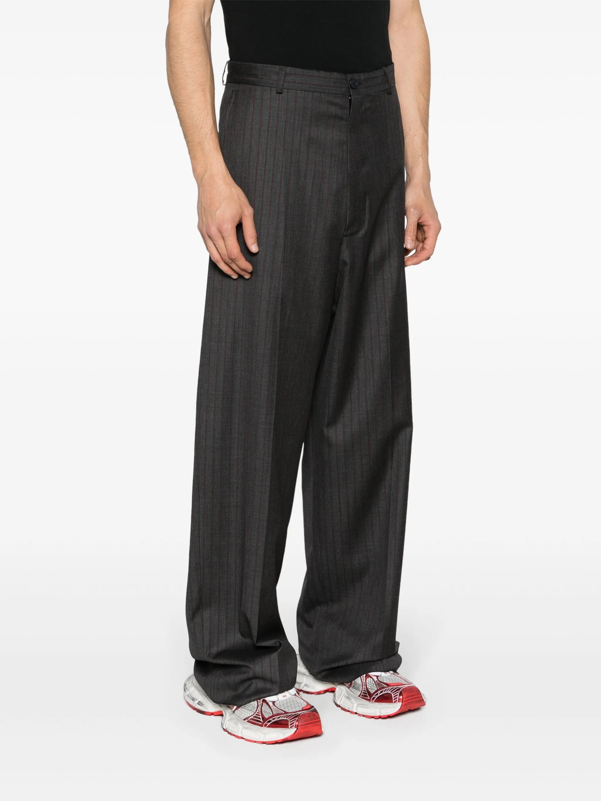 pinstriped wool tailored trousers