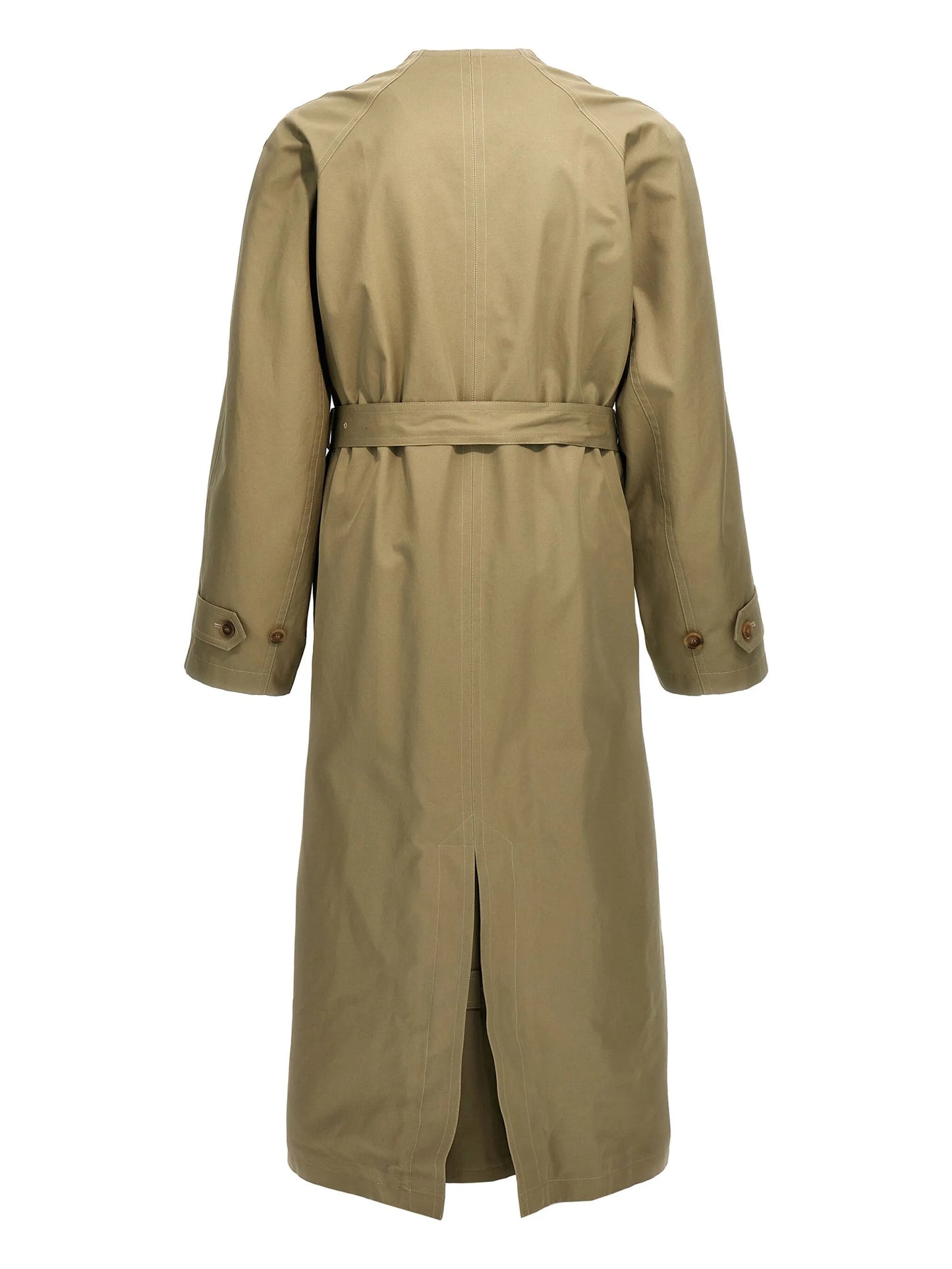 collarless belted cotton trench coat
