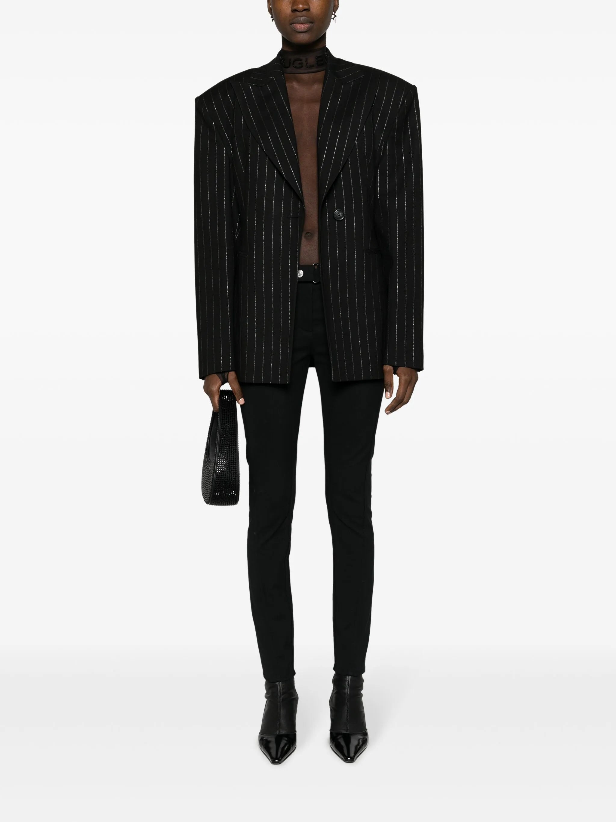 logo-embossed sheer bodysuit