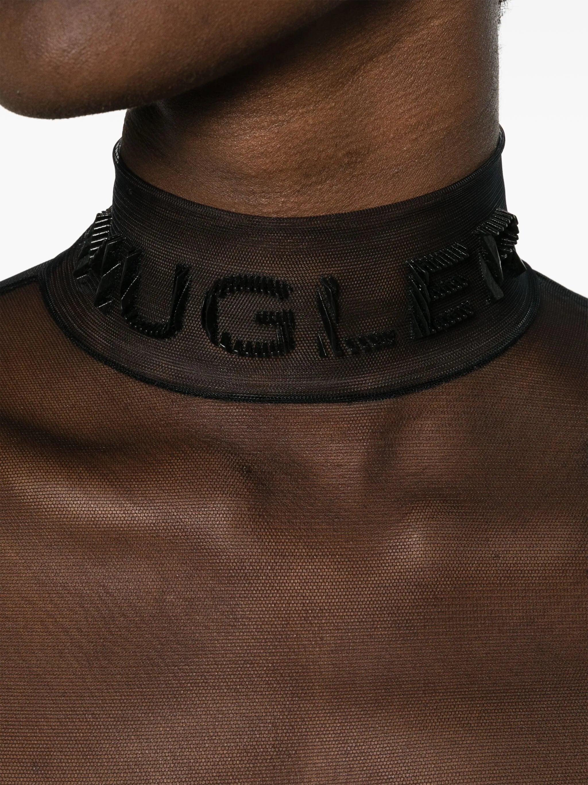 logo-embossed sheer bodysuit