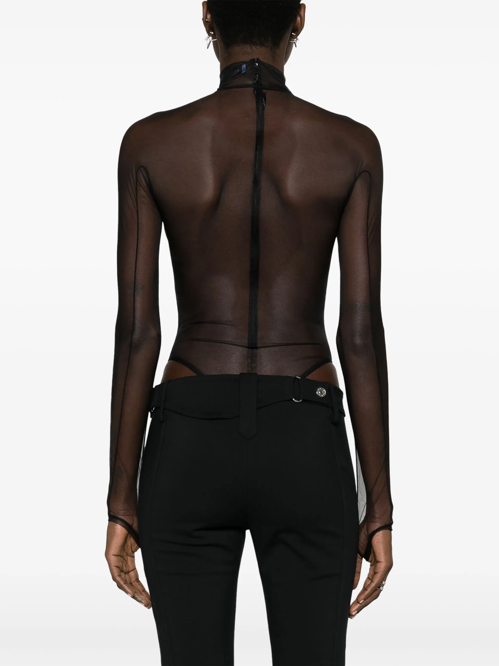 logo-embossed sheer bodysuit