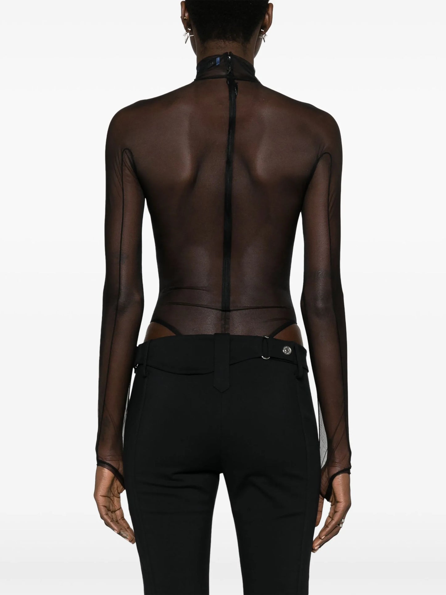 logo-embossed sheer bodysuit