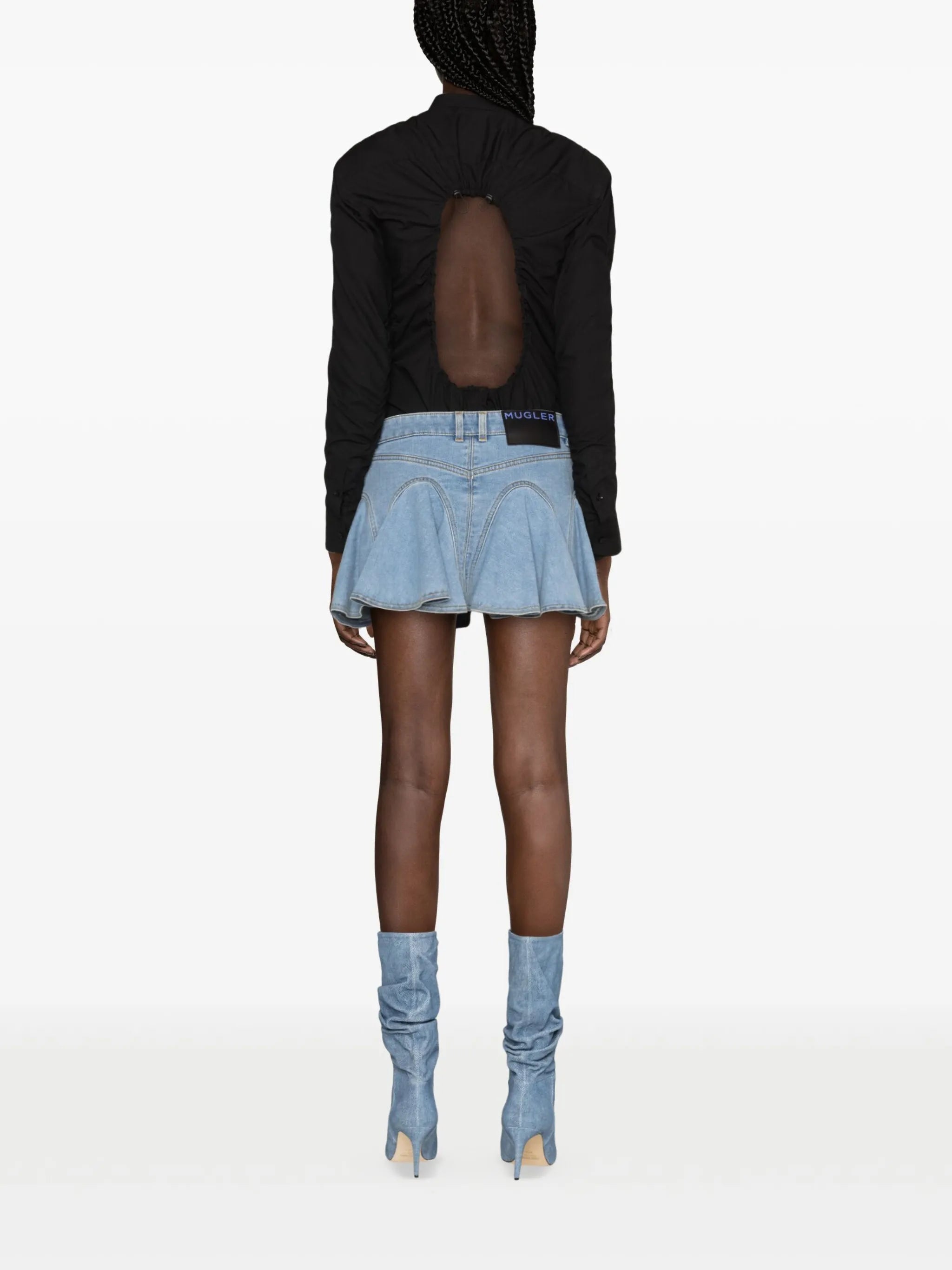 ruffled denim miniskirt