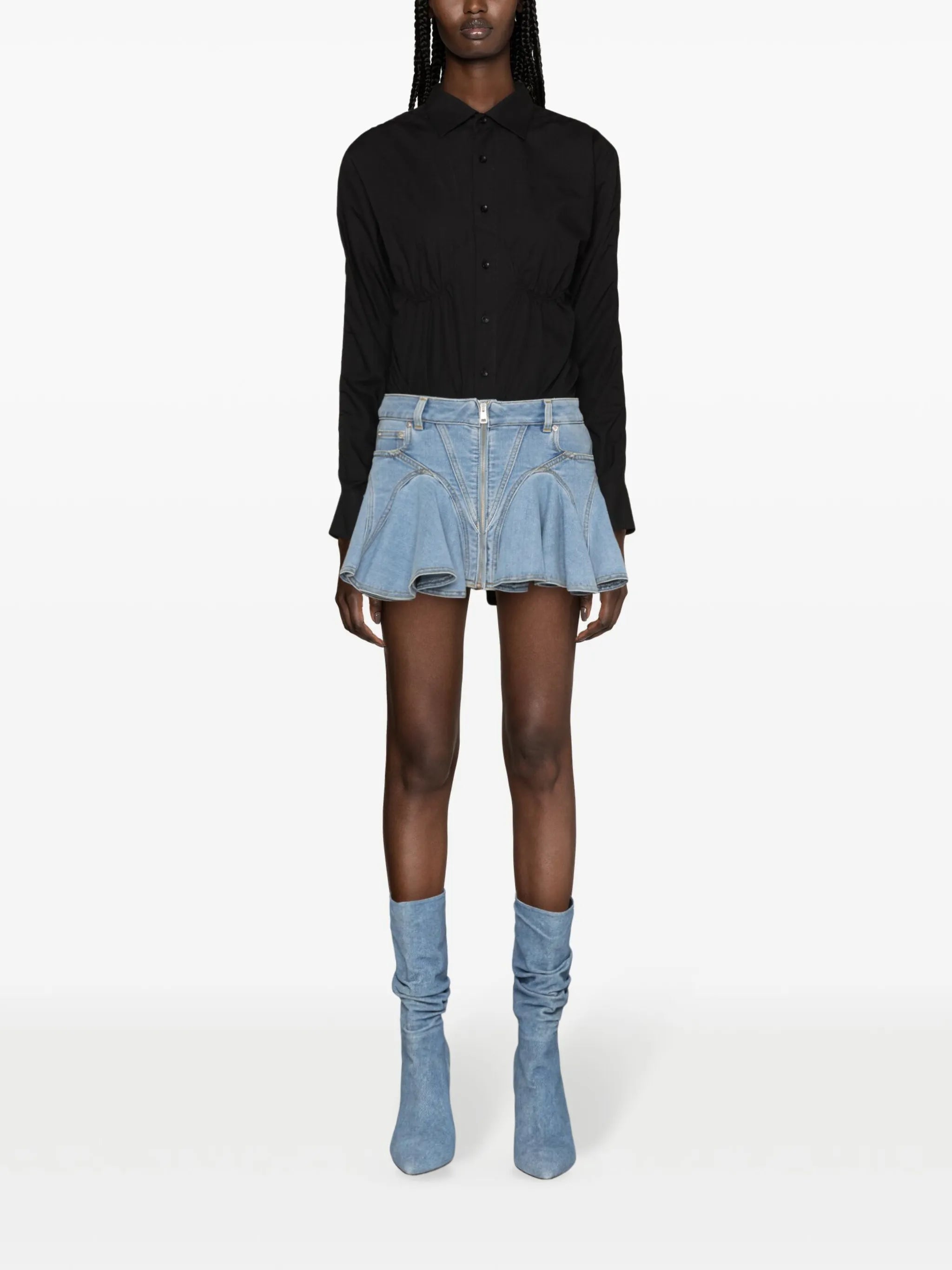 ruffled denim miniskirt