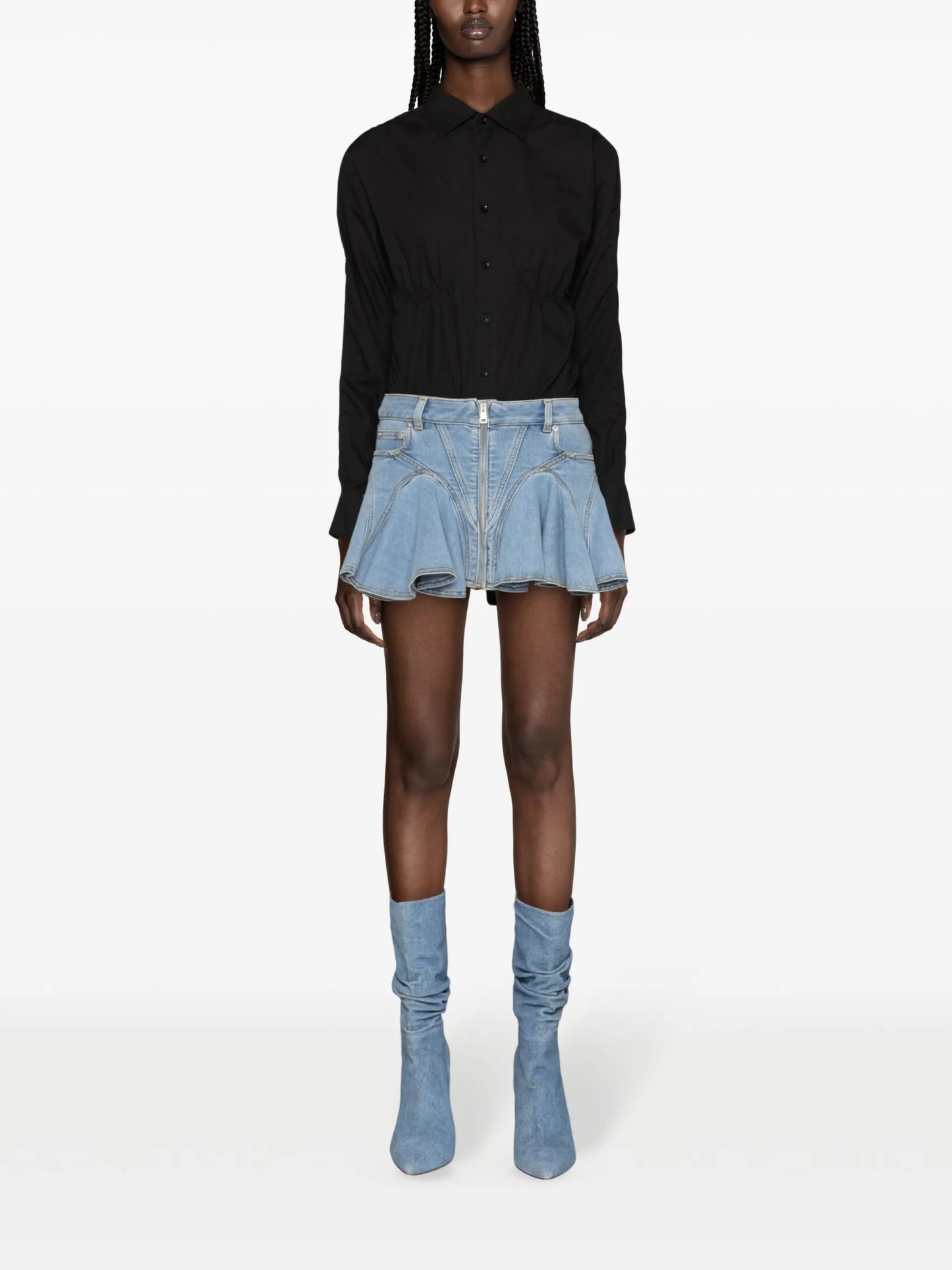 ruffled denim miniskirt