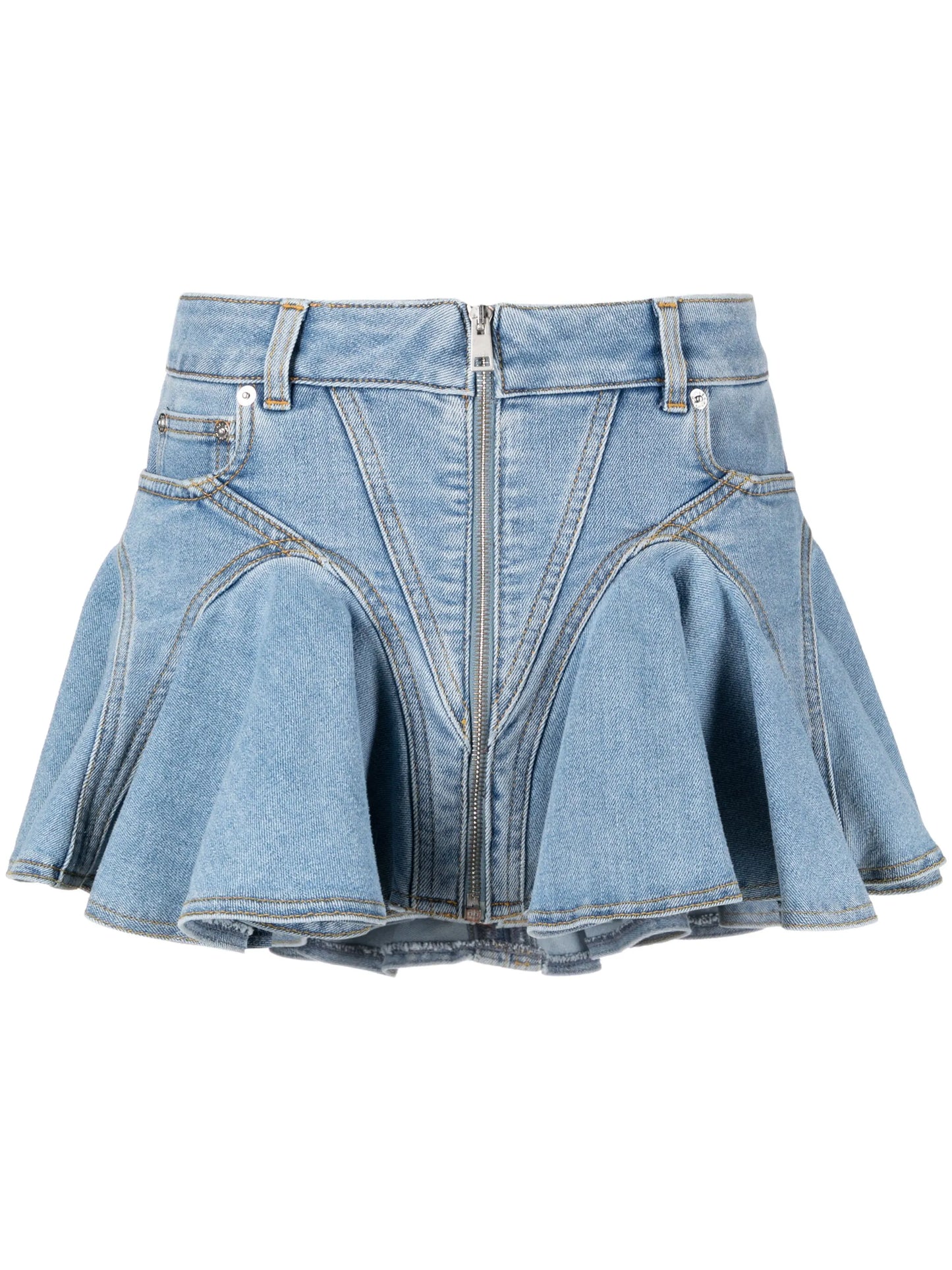 ruffled denim miniskirt