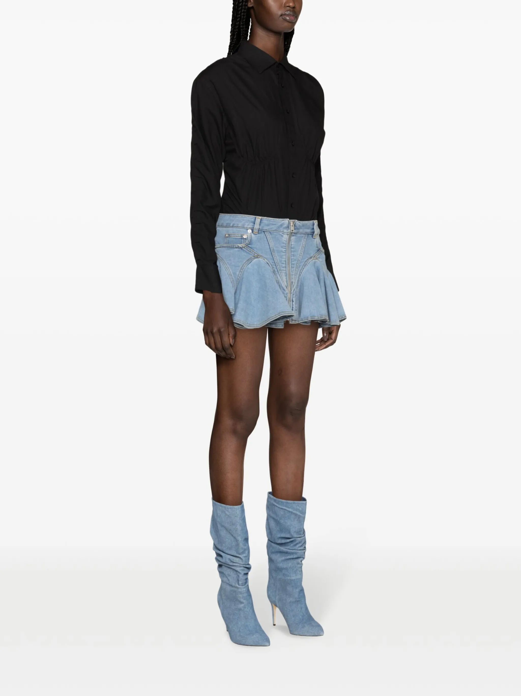 ruffled denim miniskirt