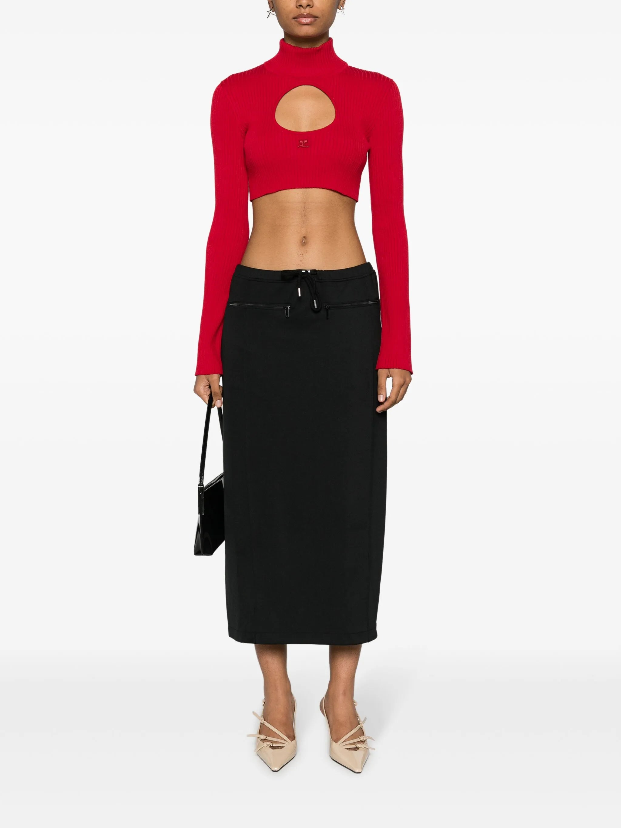 logo-patch track midi skirt