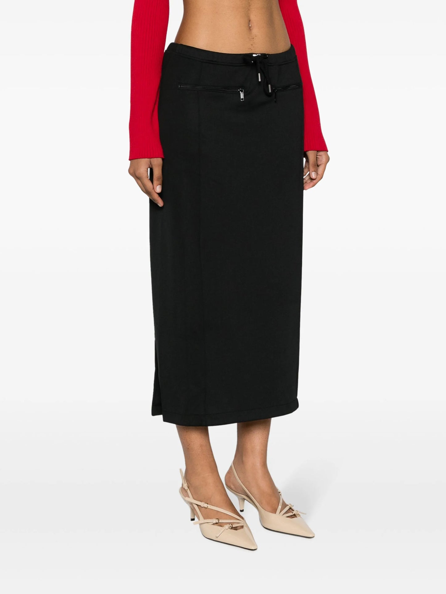 logo-patch track midi skirt