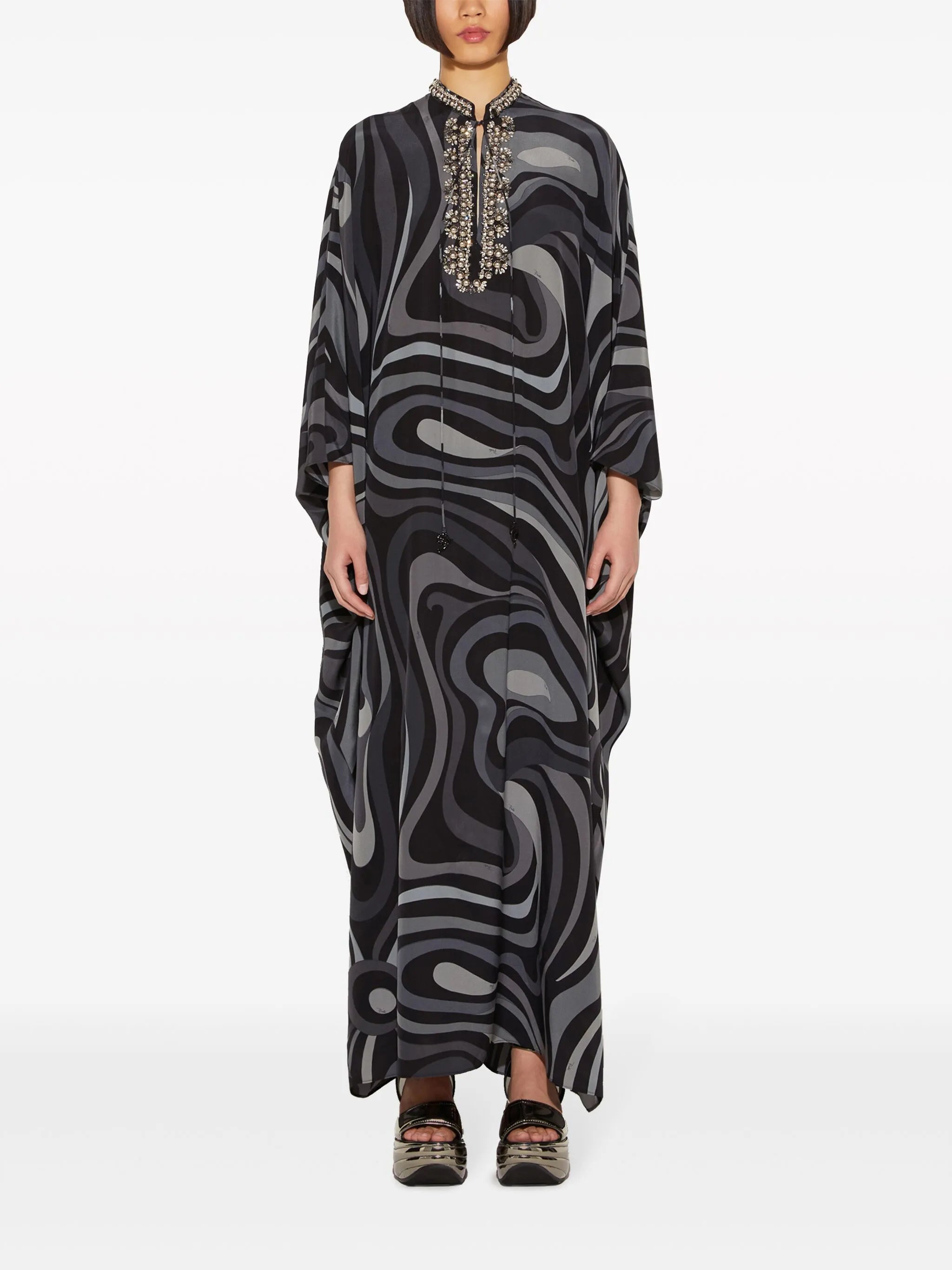 Marmo-print silk kaftan