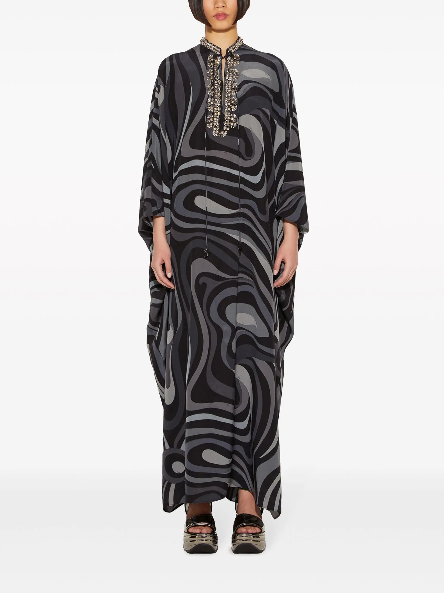Marmo-print silk kaftan