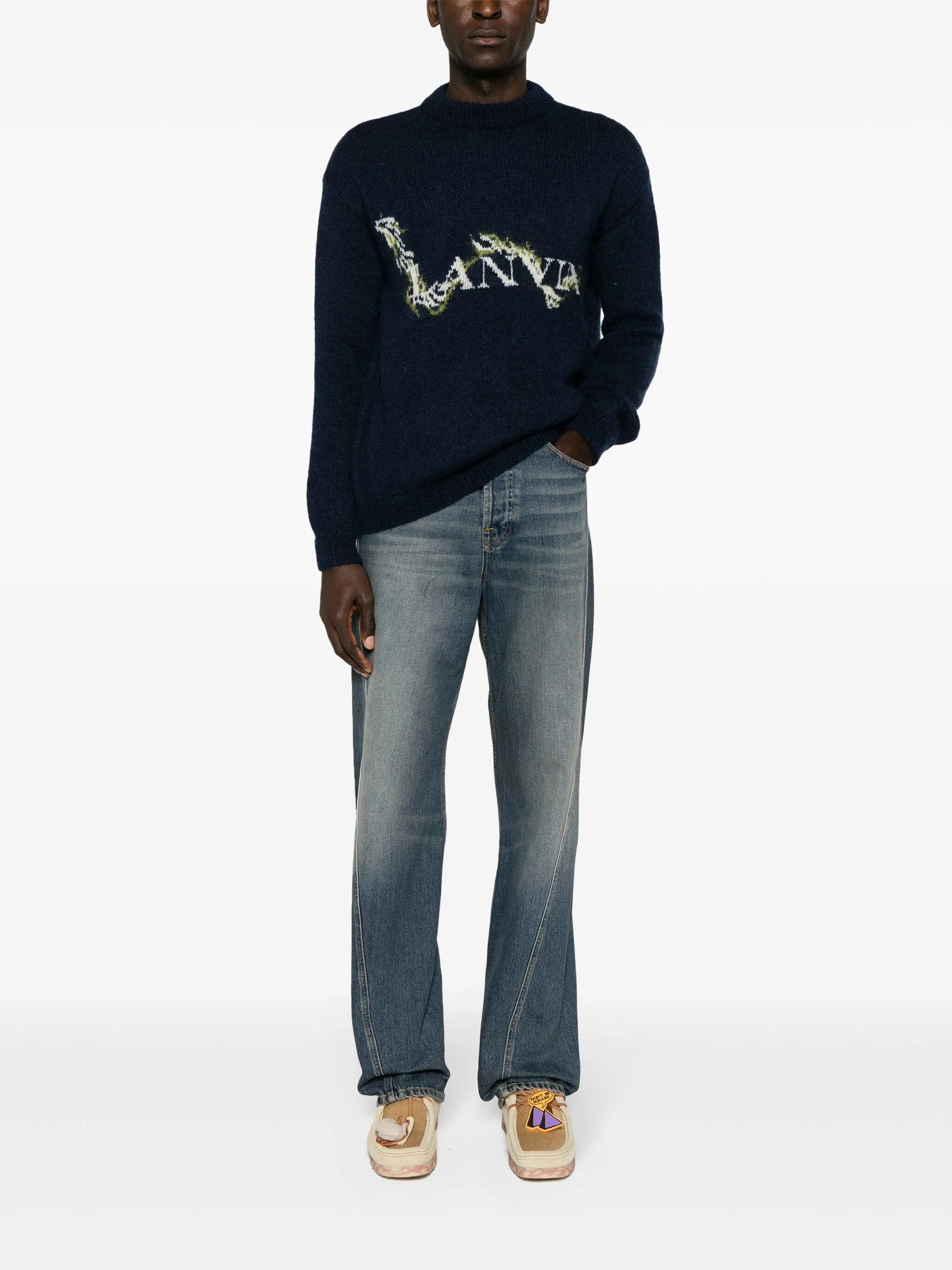 mock-neck logo-jacquard jumper