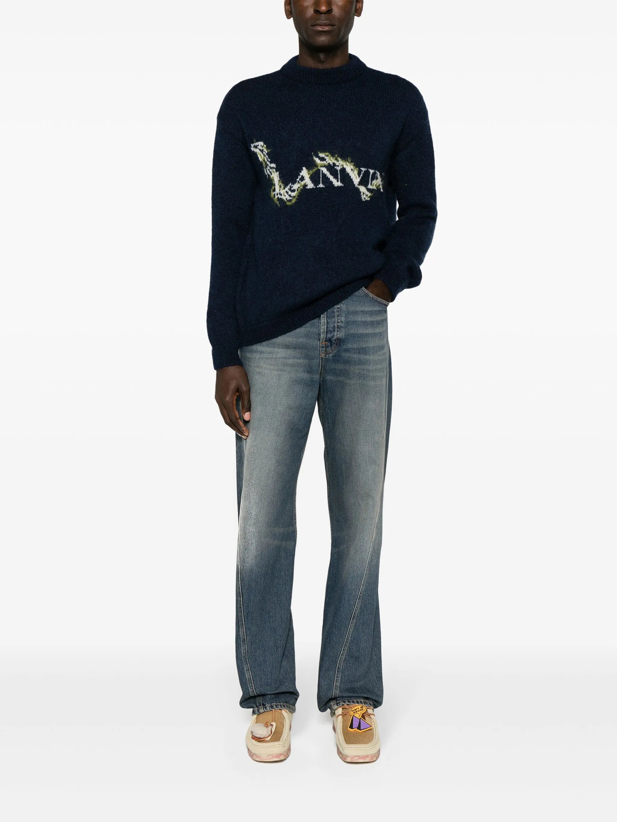 straight-leg twist-detailed cotton jeans