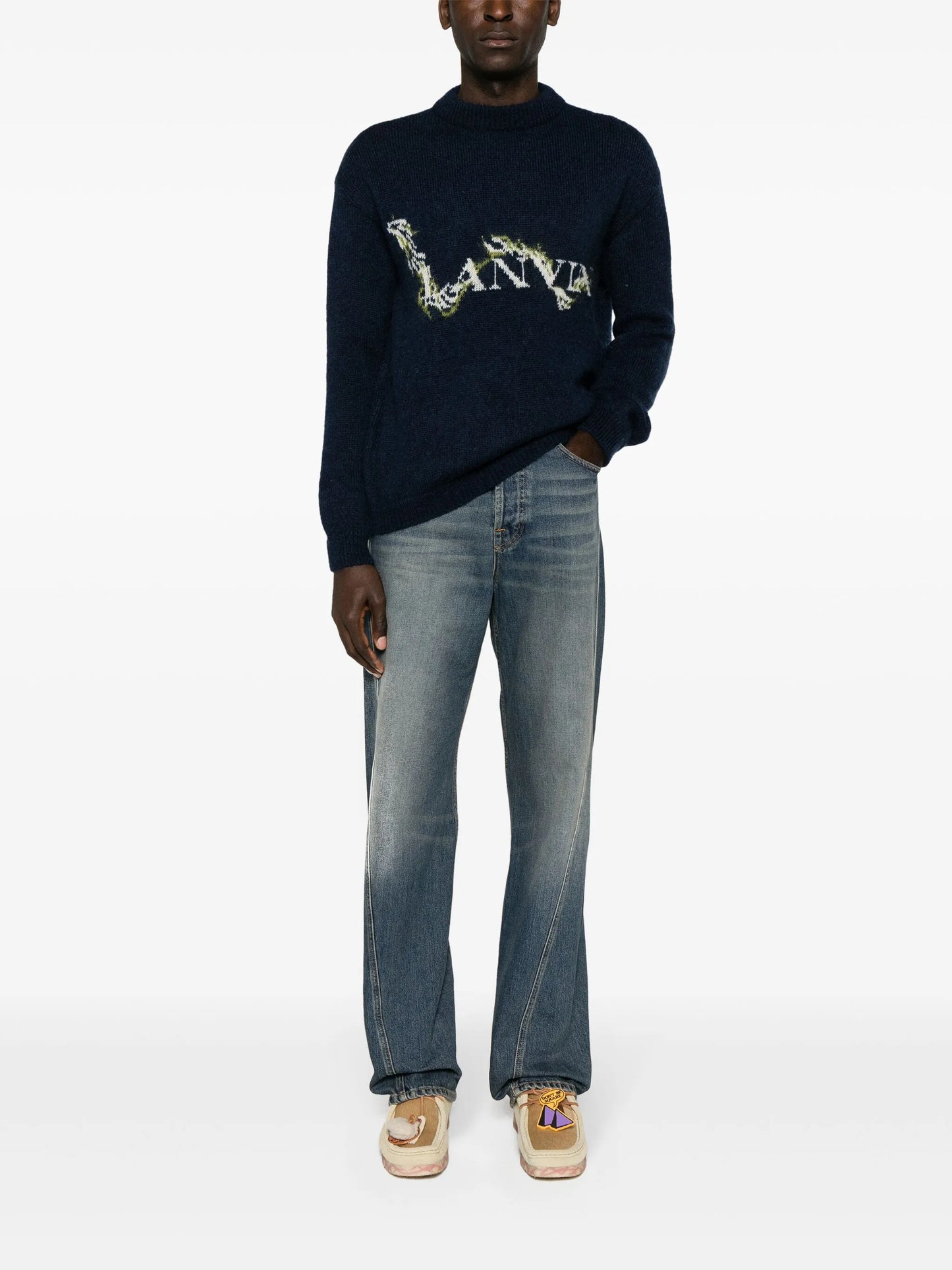 straight-leg twist-detailed cotton jeans
