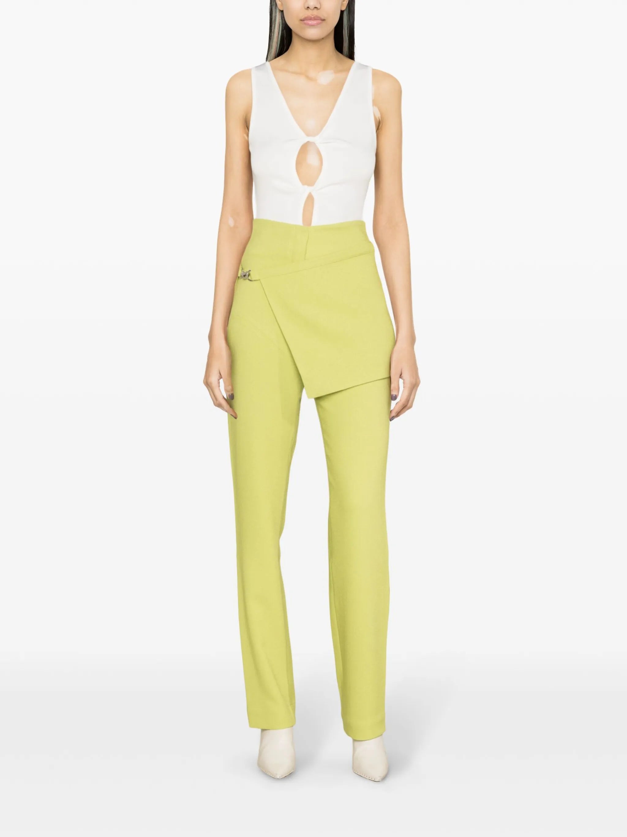 detachable-apron bootcut trousers