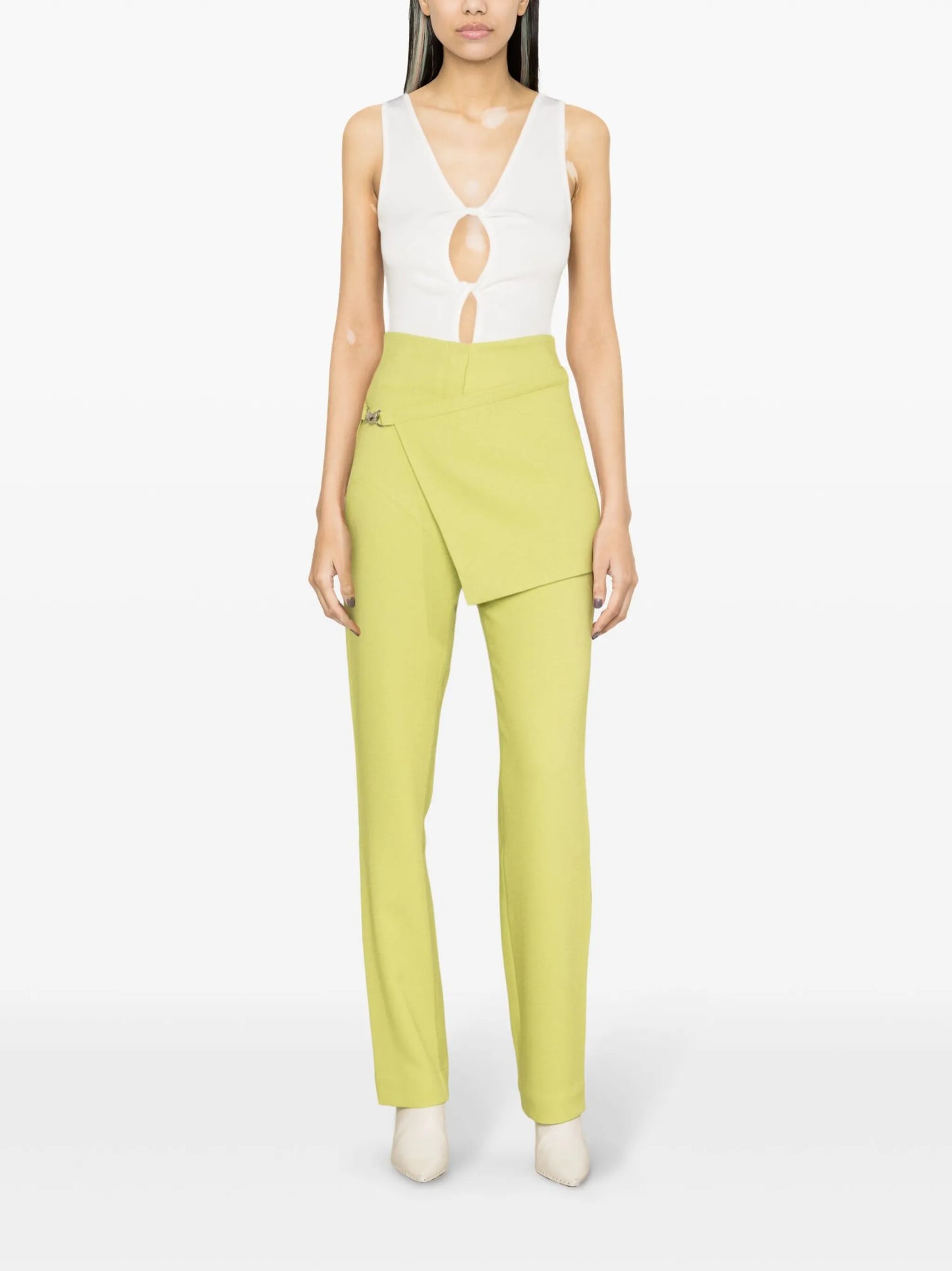 detachable-apron bootcut trousers