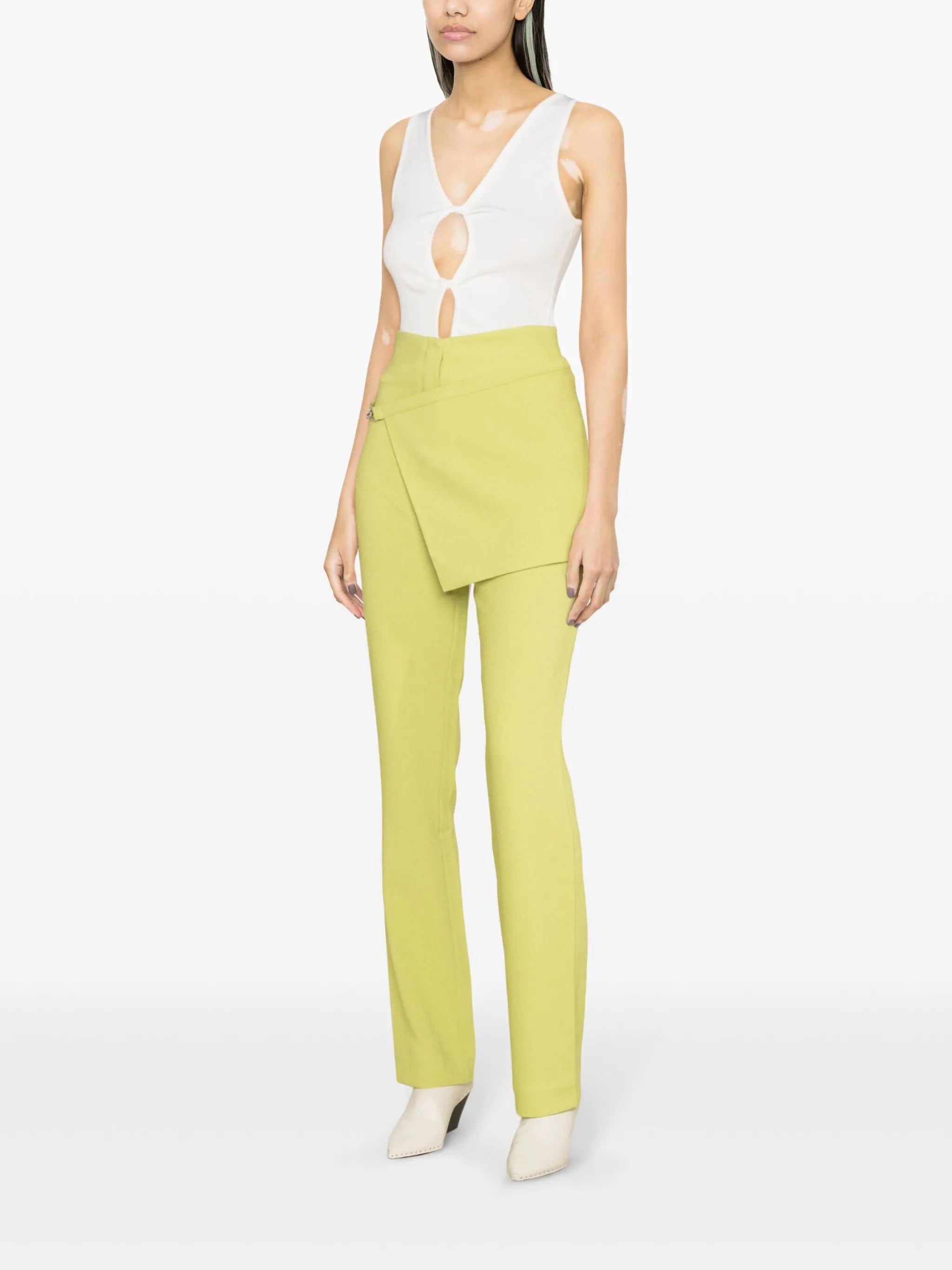 detachable-apron bootcut trousers