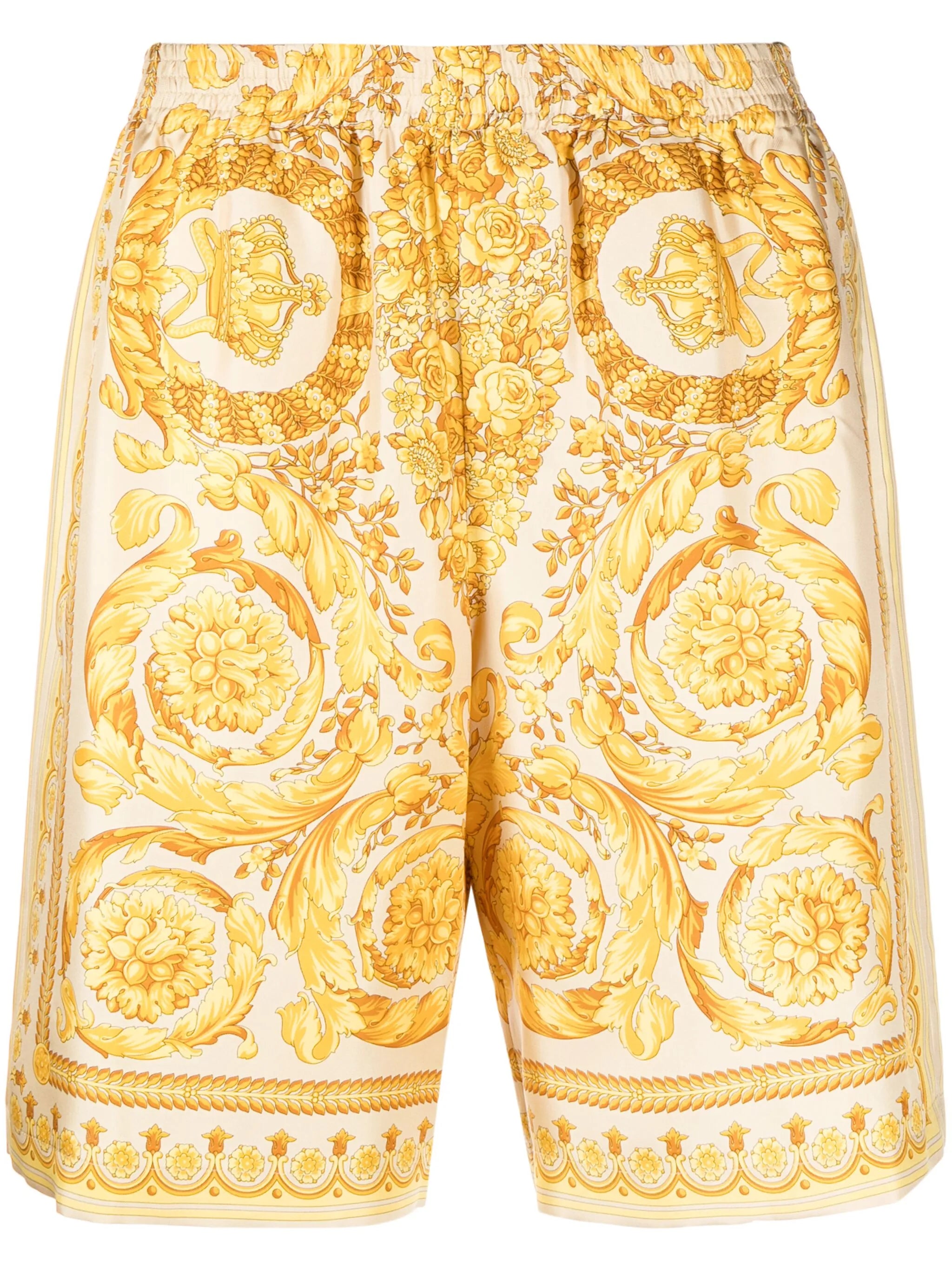 Barocco-print silk shorts