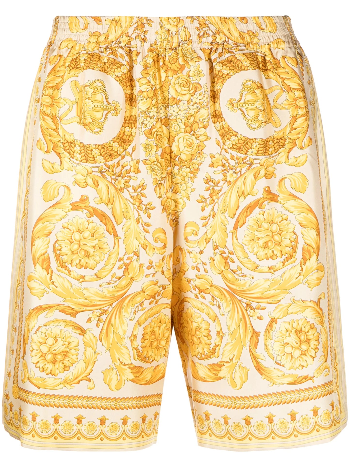 Barocco-print silk shorts