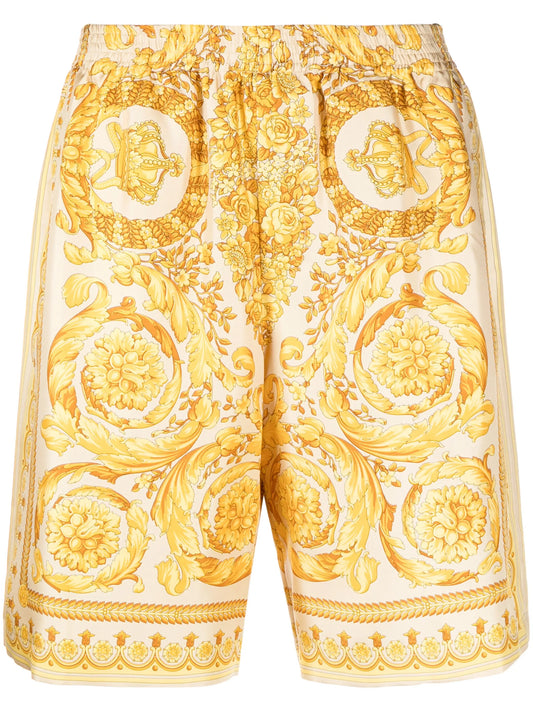 Barocco-print silk shorts