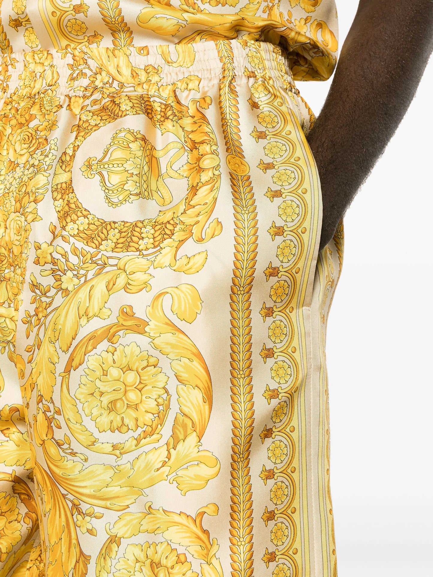 Barocco-print silk shorts
