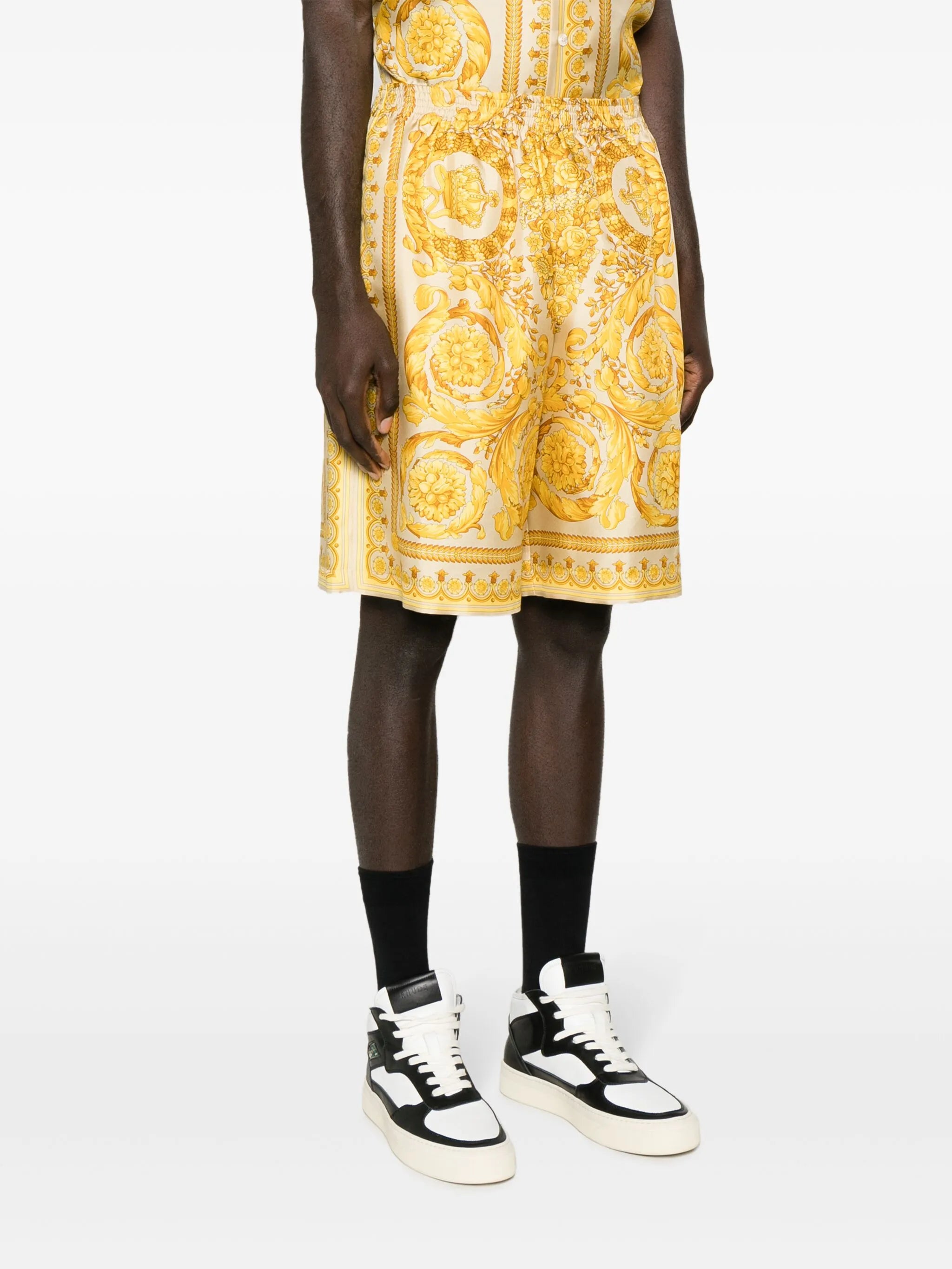 Barocco-print silk shorts