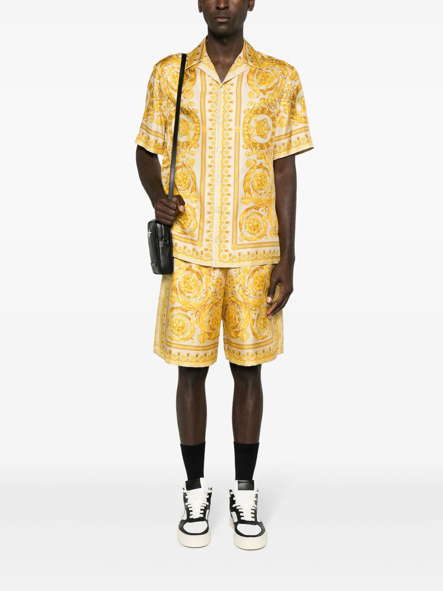 Barocco-print silk shorts