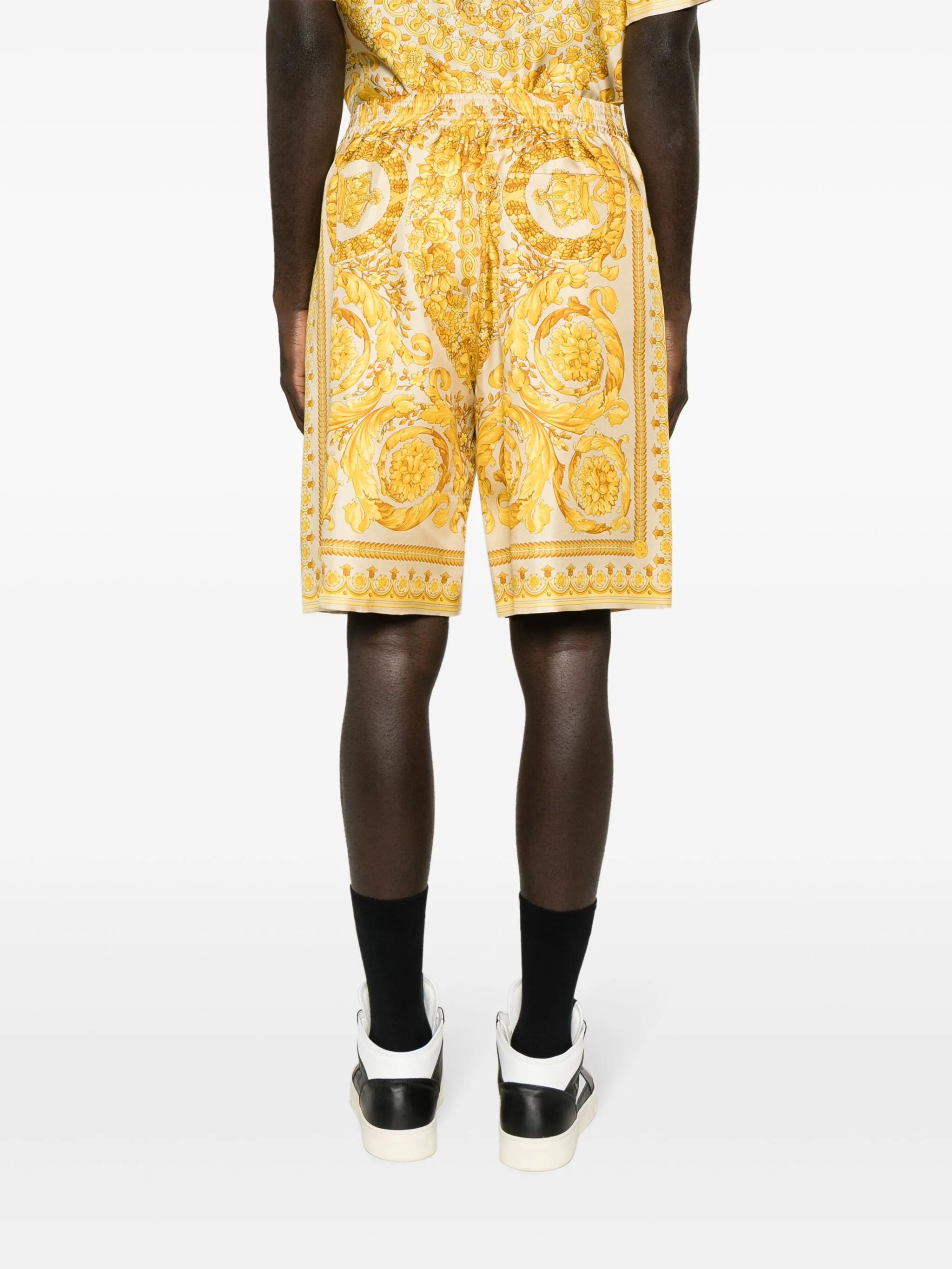 Barocco-print silk shorts