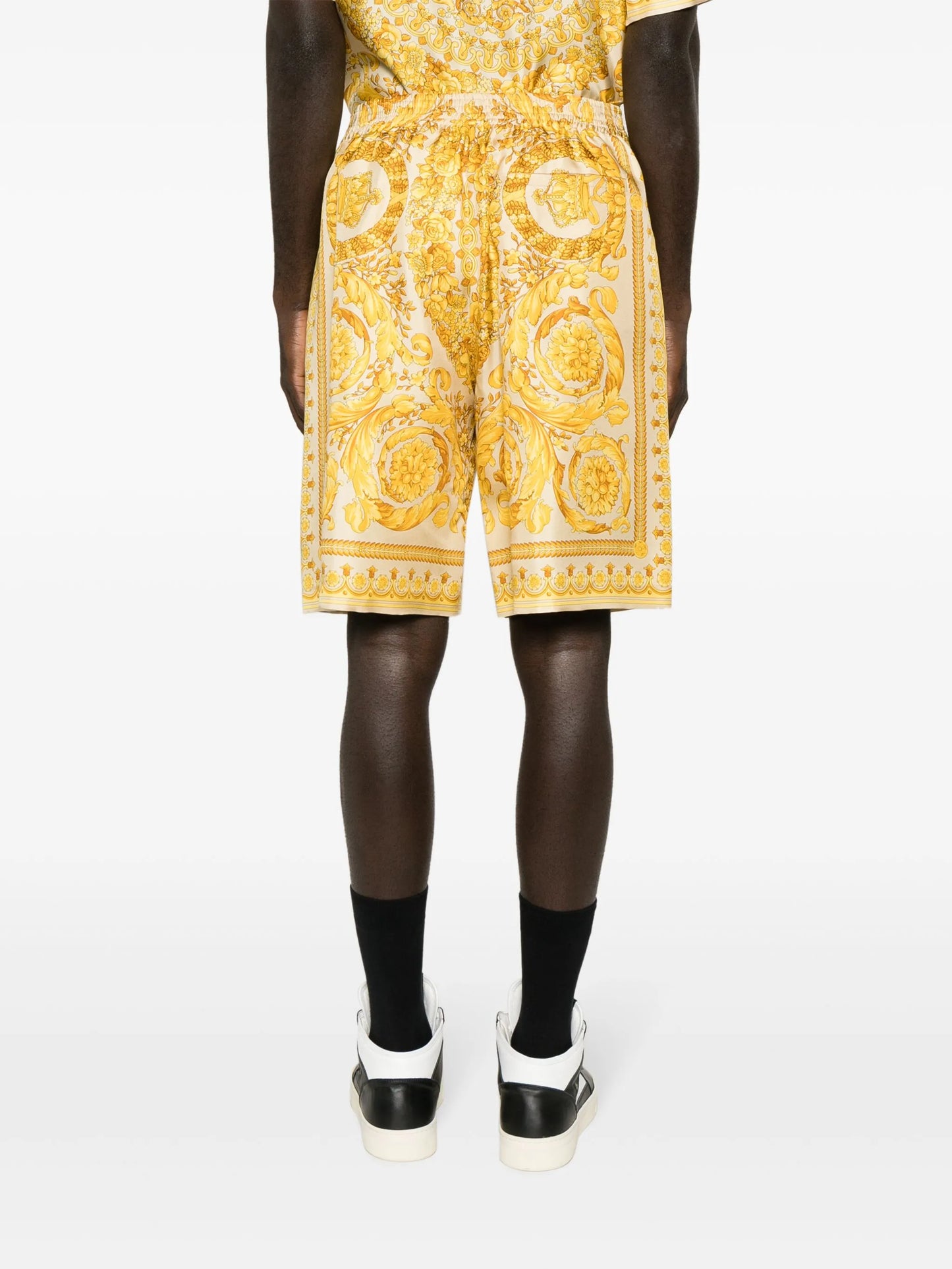 Barocco-print silk shorts