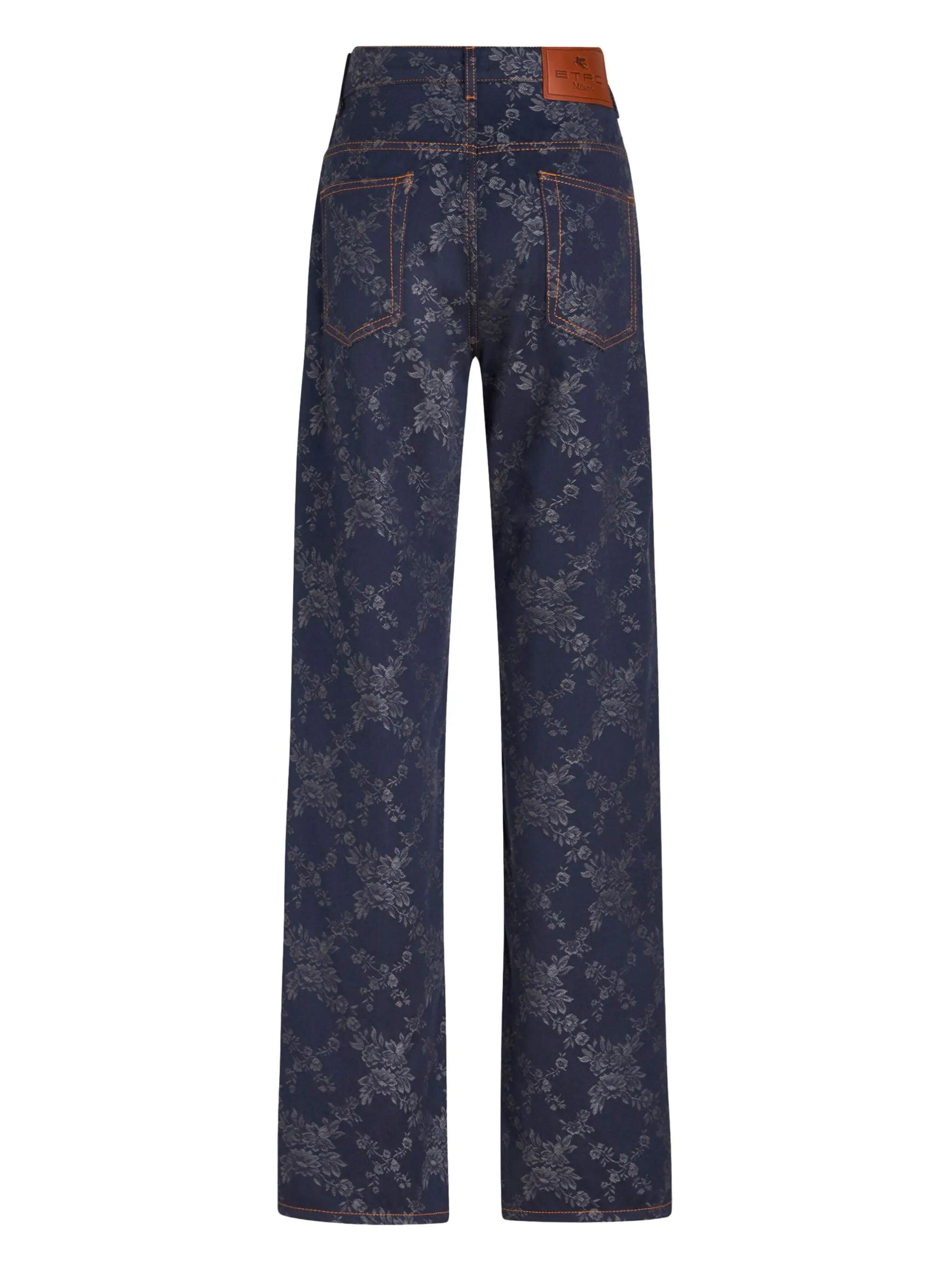 floral-jacquard straight-leg jeans