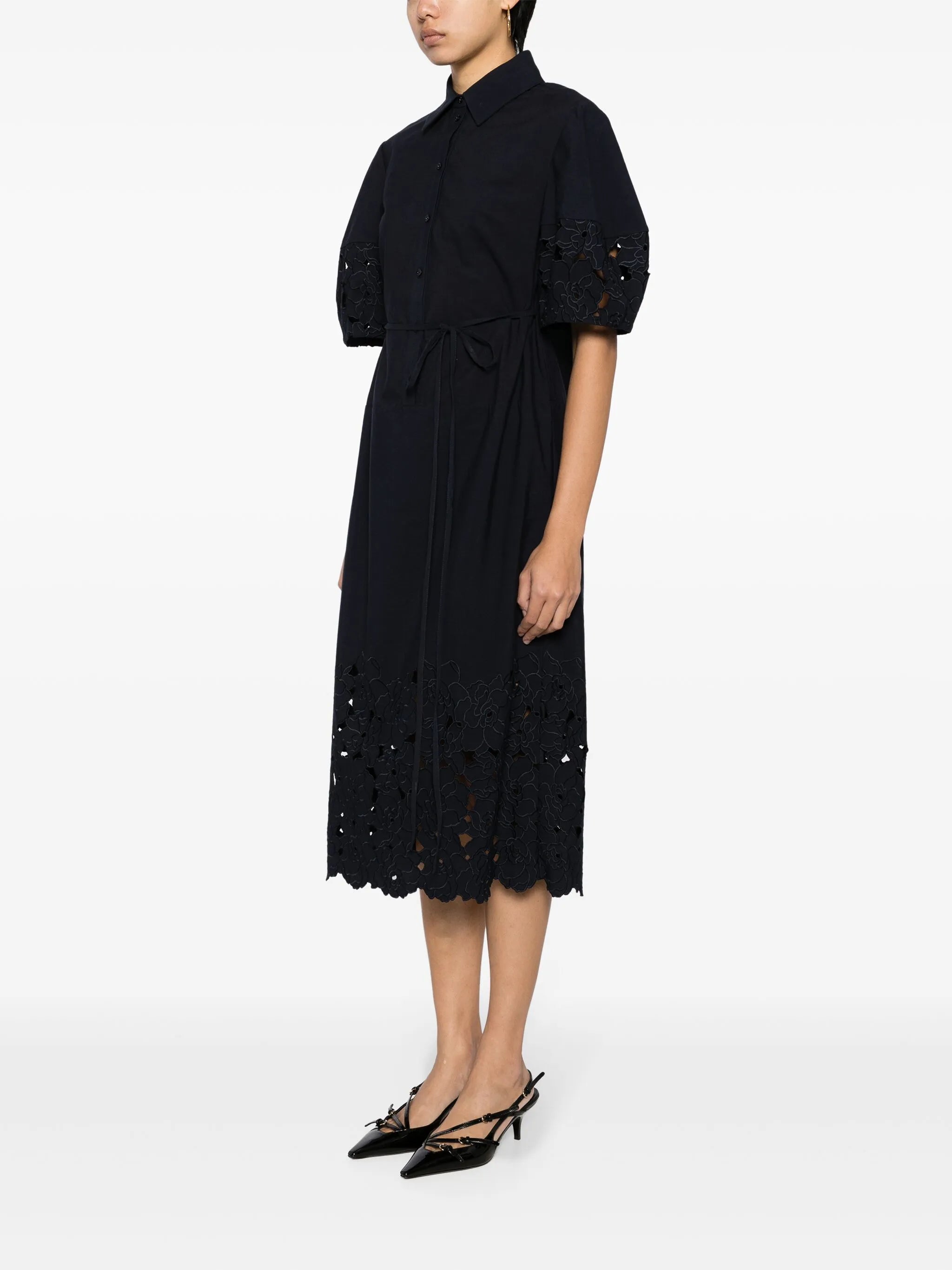 floral-embroidered shirtdress