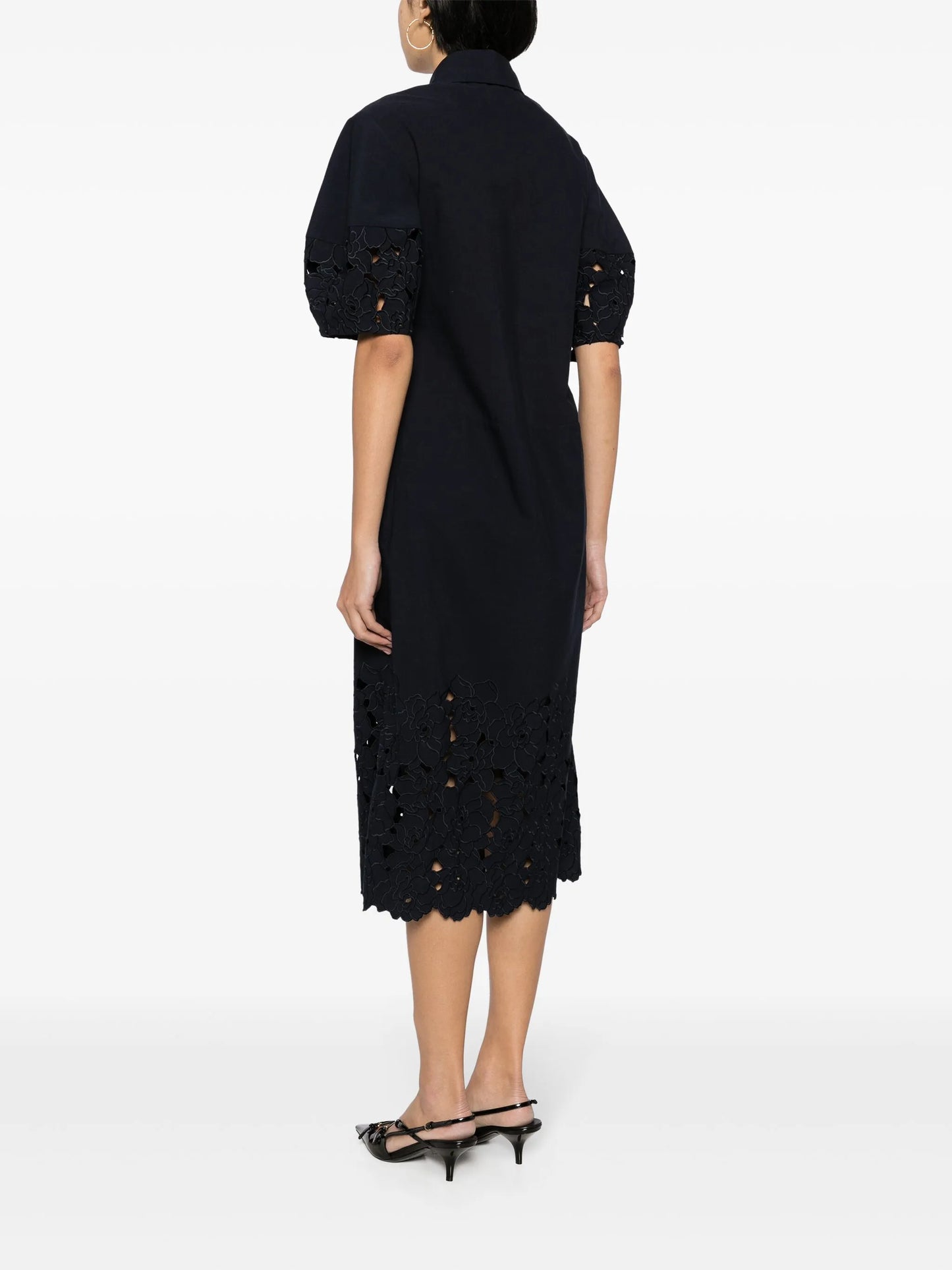 floral-embroidered shirtdress