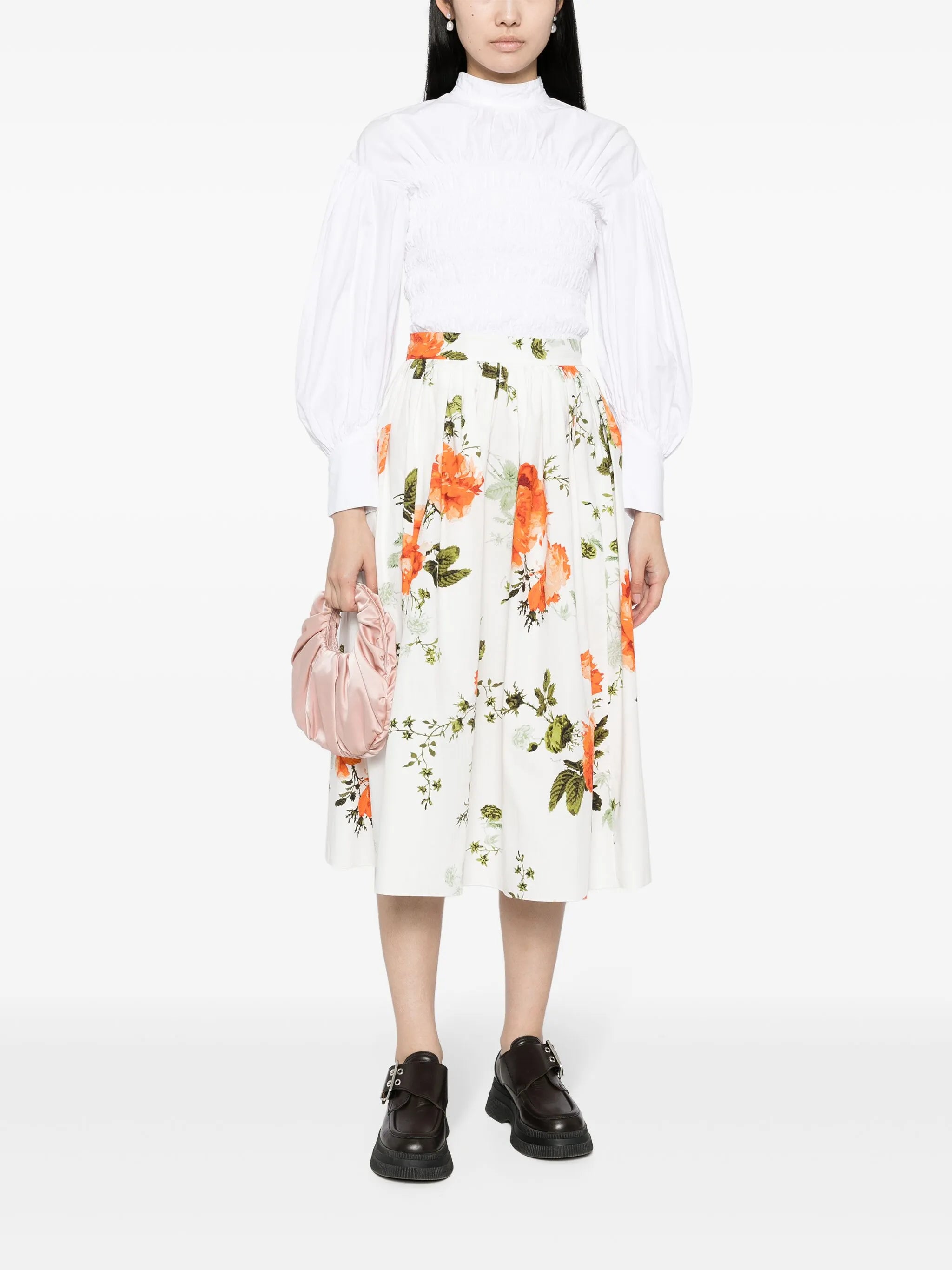 floral-print poplin skirt