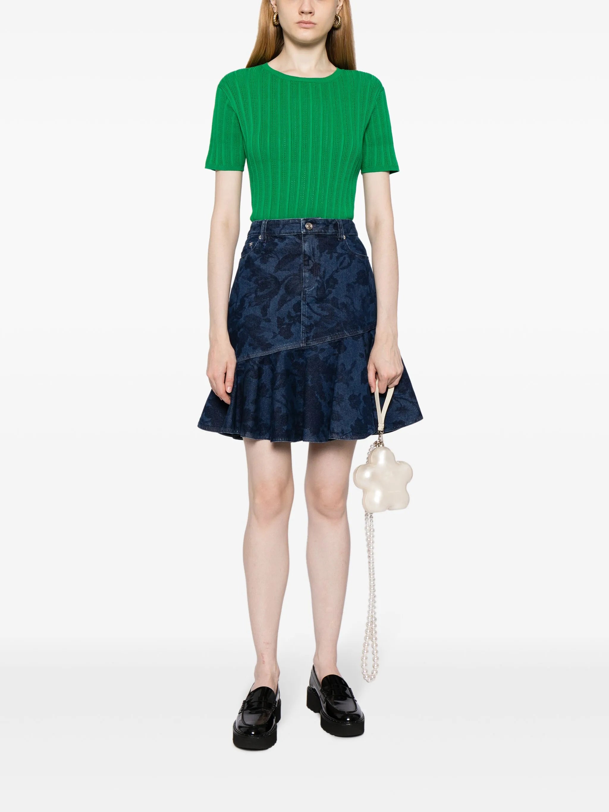 asymmetric denim miniskirt