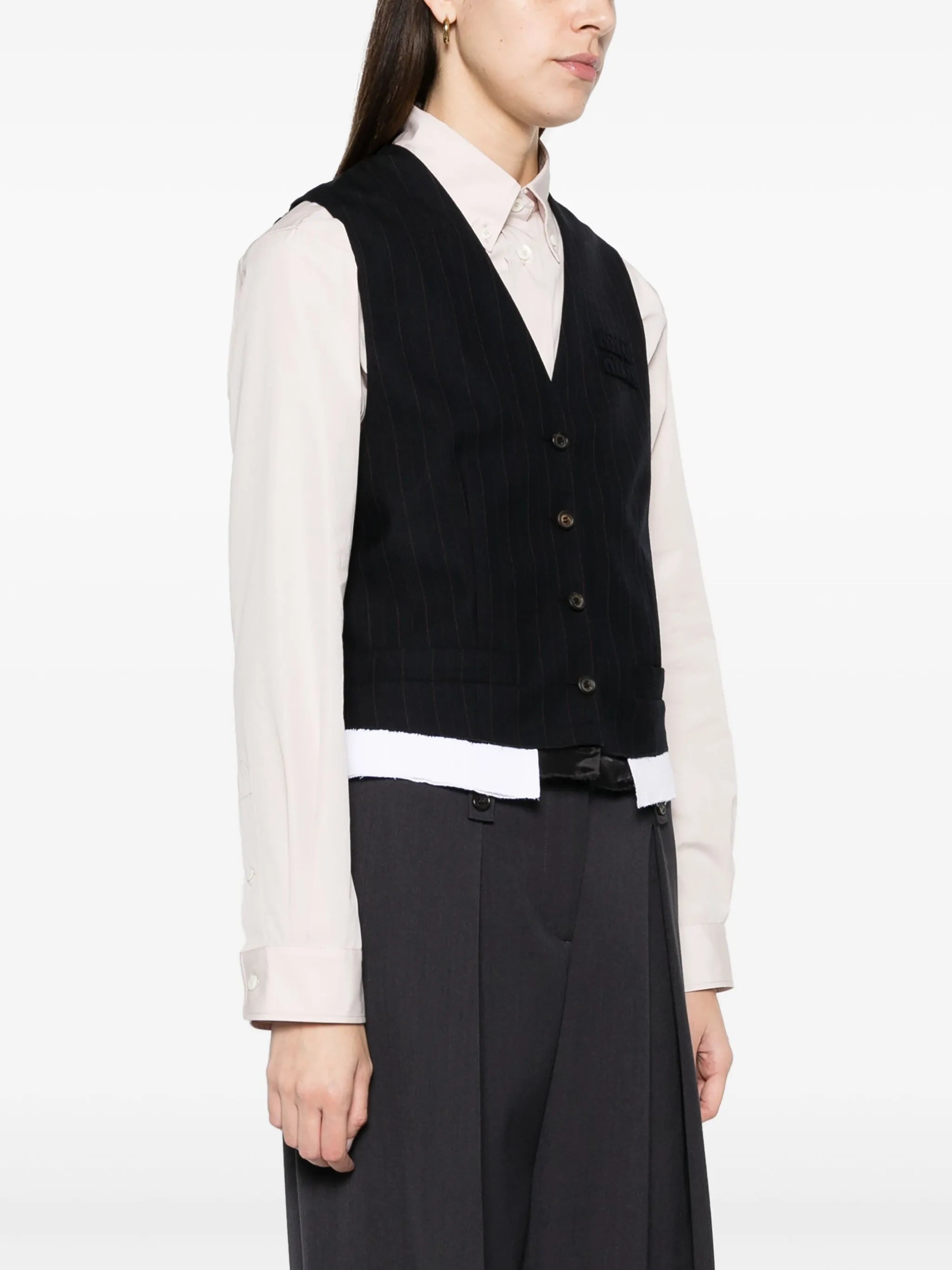 pinstriped layered wool vest