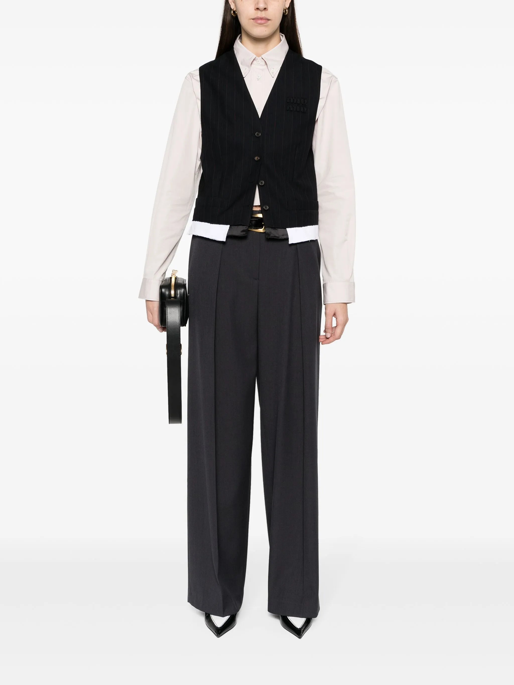 pinstriped layered wool vest