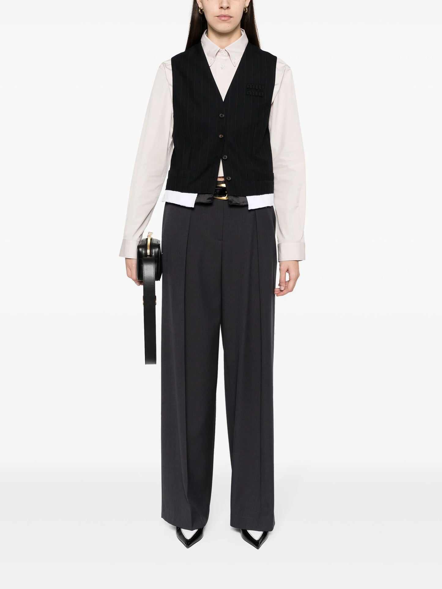 pinstriped layered wool vest