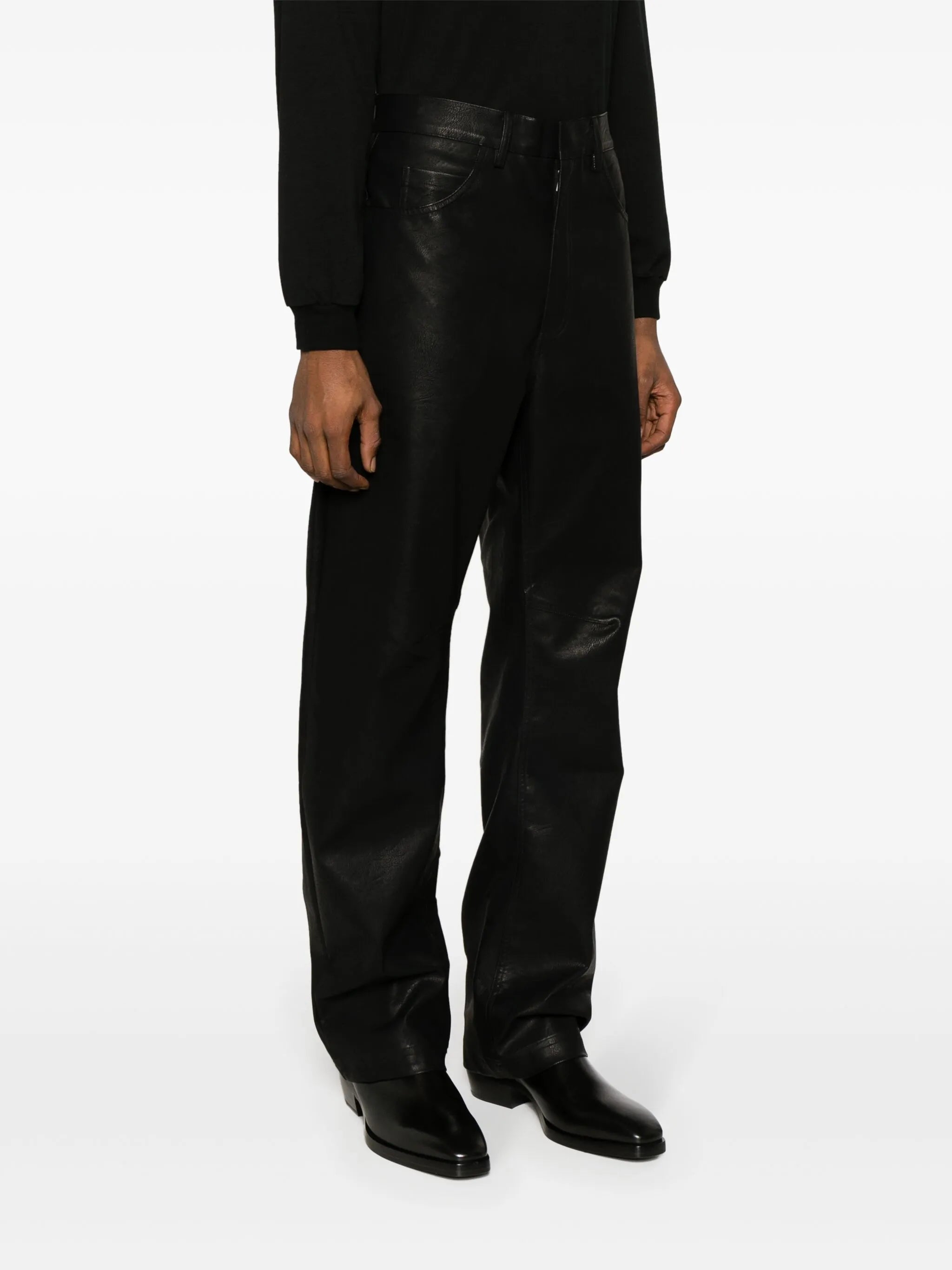Wet faux-leather straight-get trousers