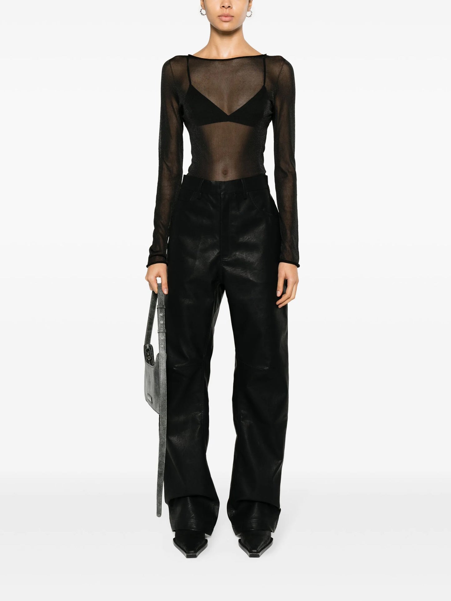 Wet faux-leather straight-get trousers