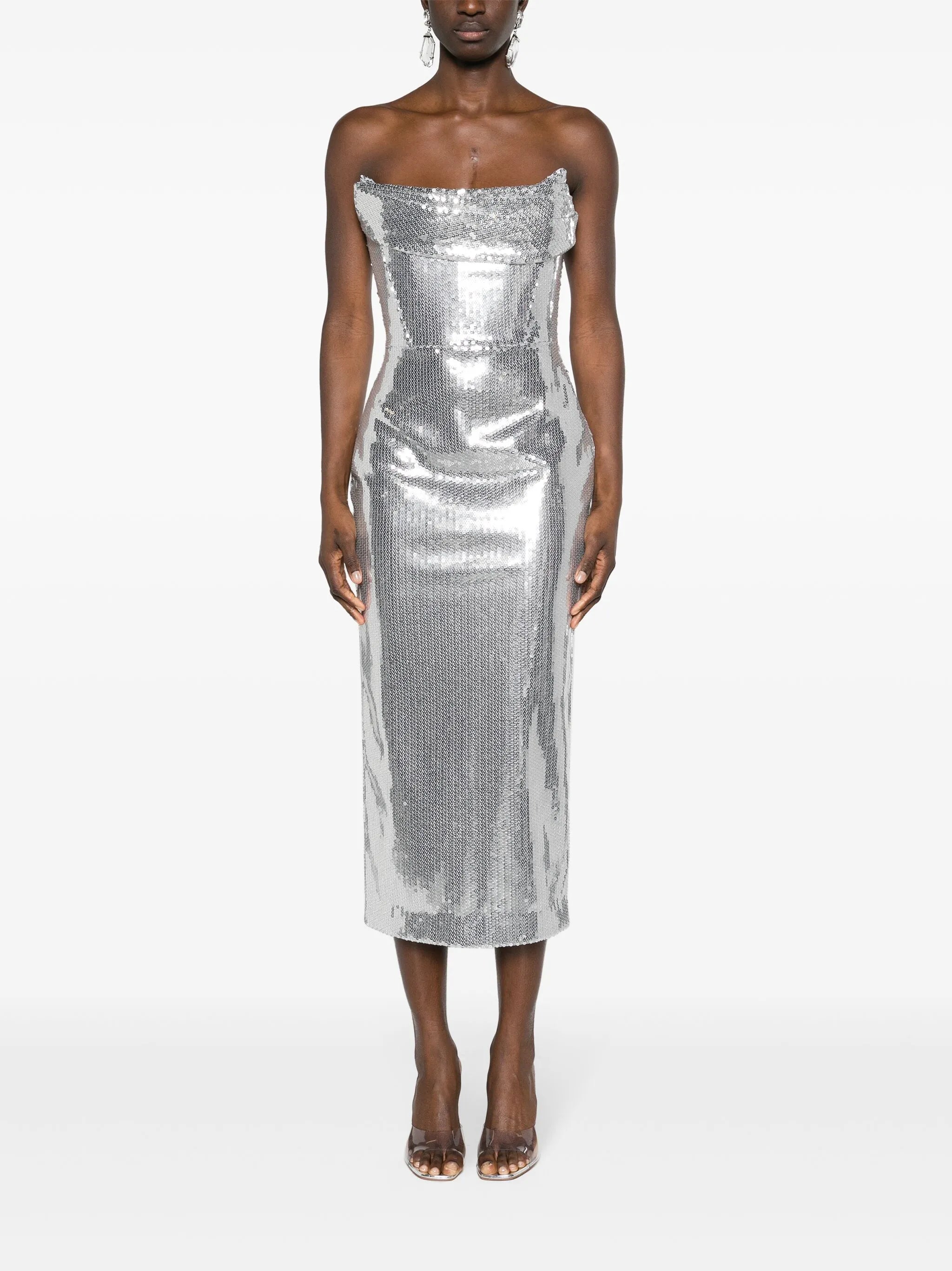 sequinned strapless maxi dress