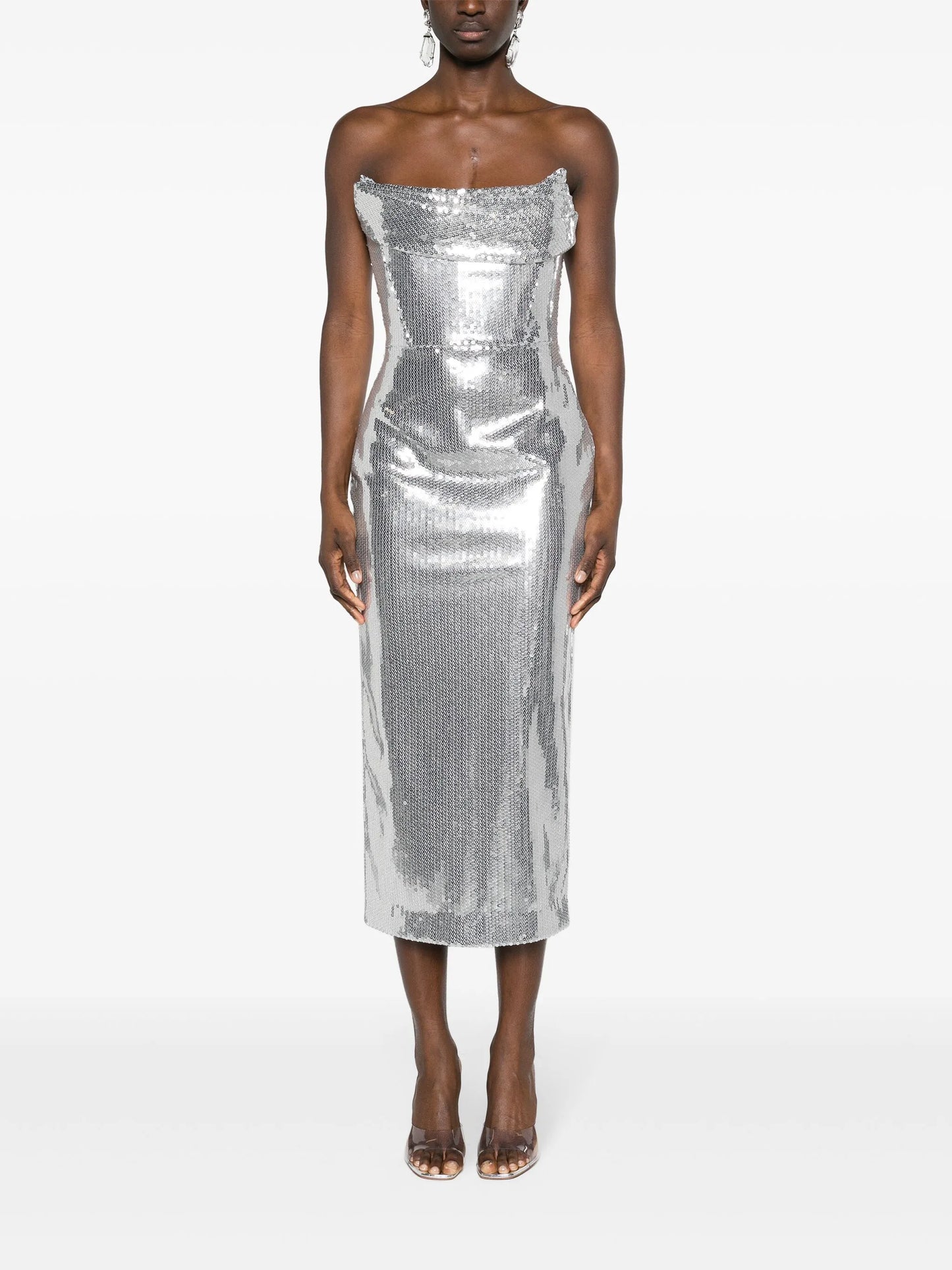 sequinned strapless maxi dress